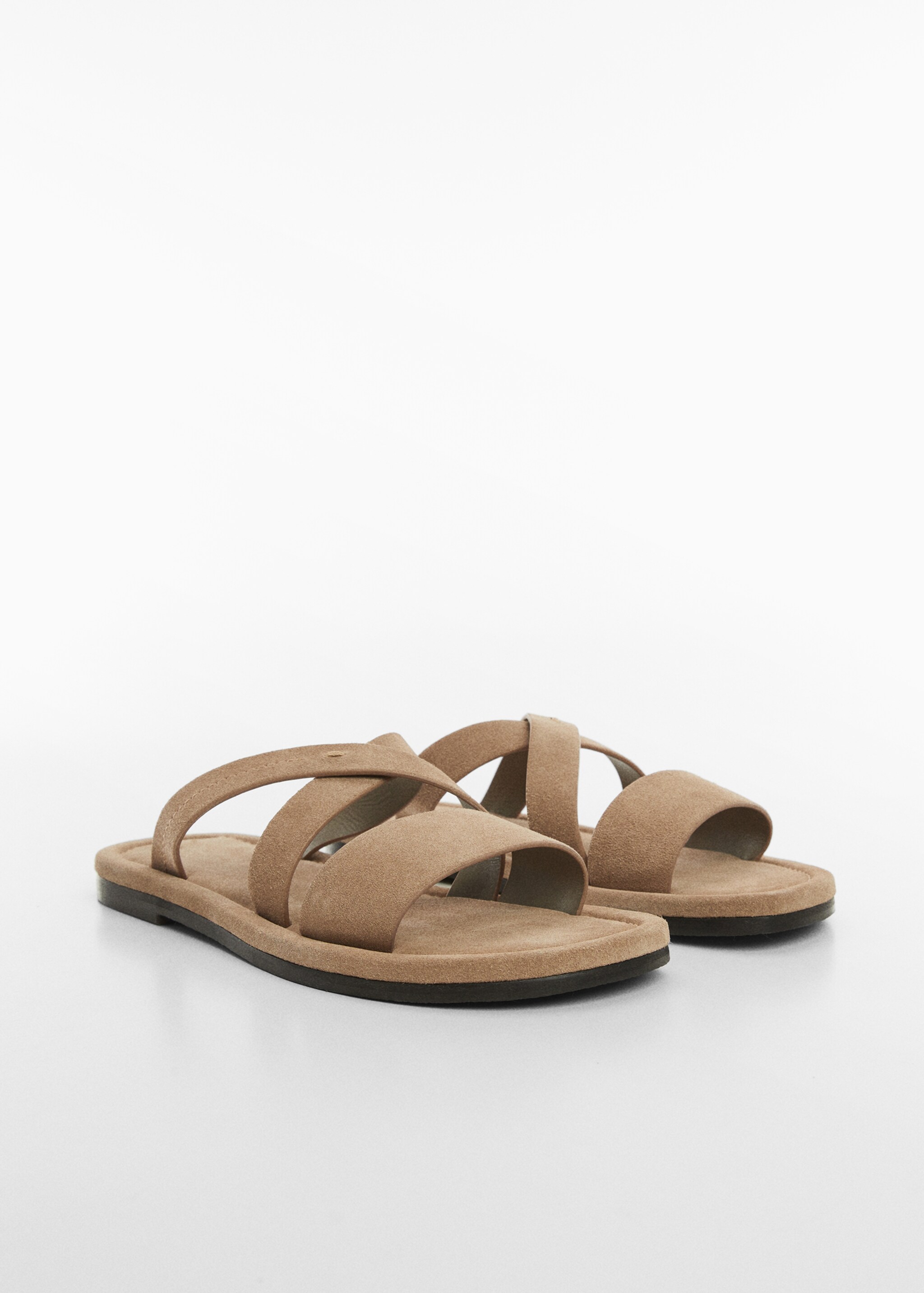 Suede leather sandals with crossed straps - Medium plane, Sand. Ref: 67097906-00.
