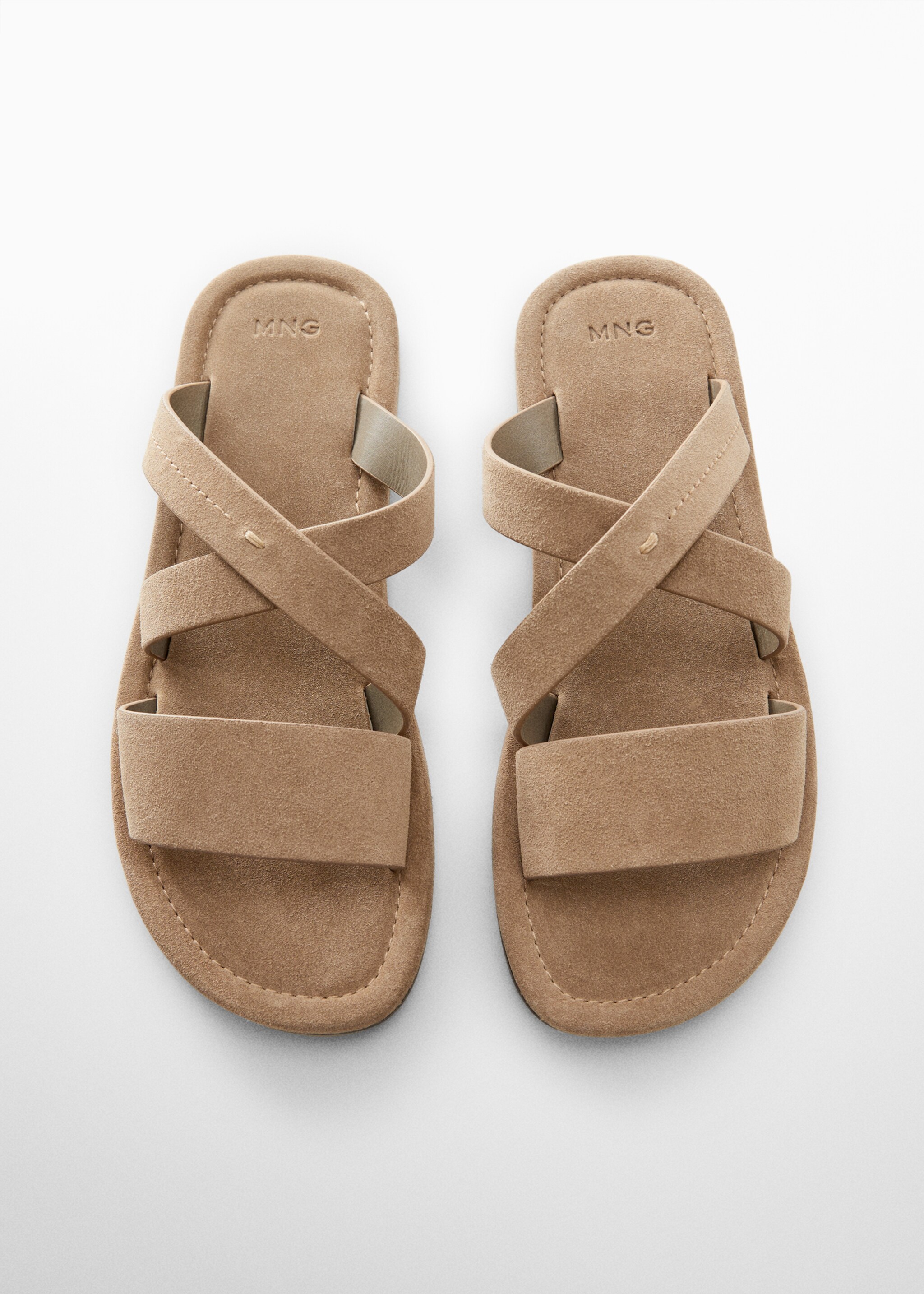 Suede leather sandals with crossed straps - Details of the article 2, Sand. Ref: 67097906-00.