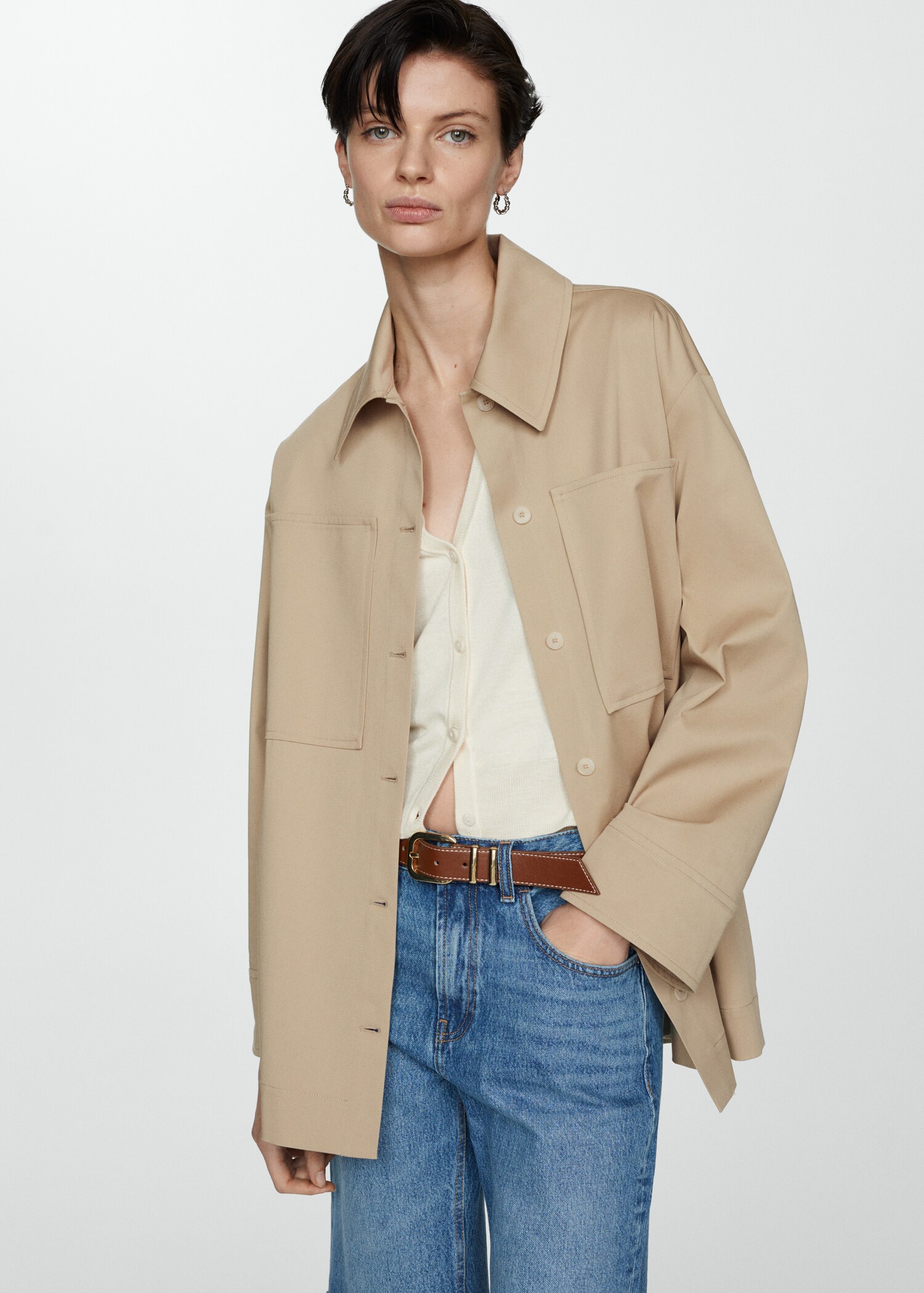 Oversized Overshirt mit Taschen - Mittlere Ansicht