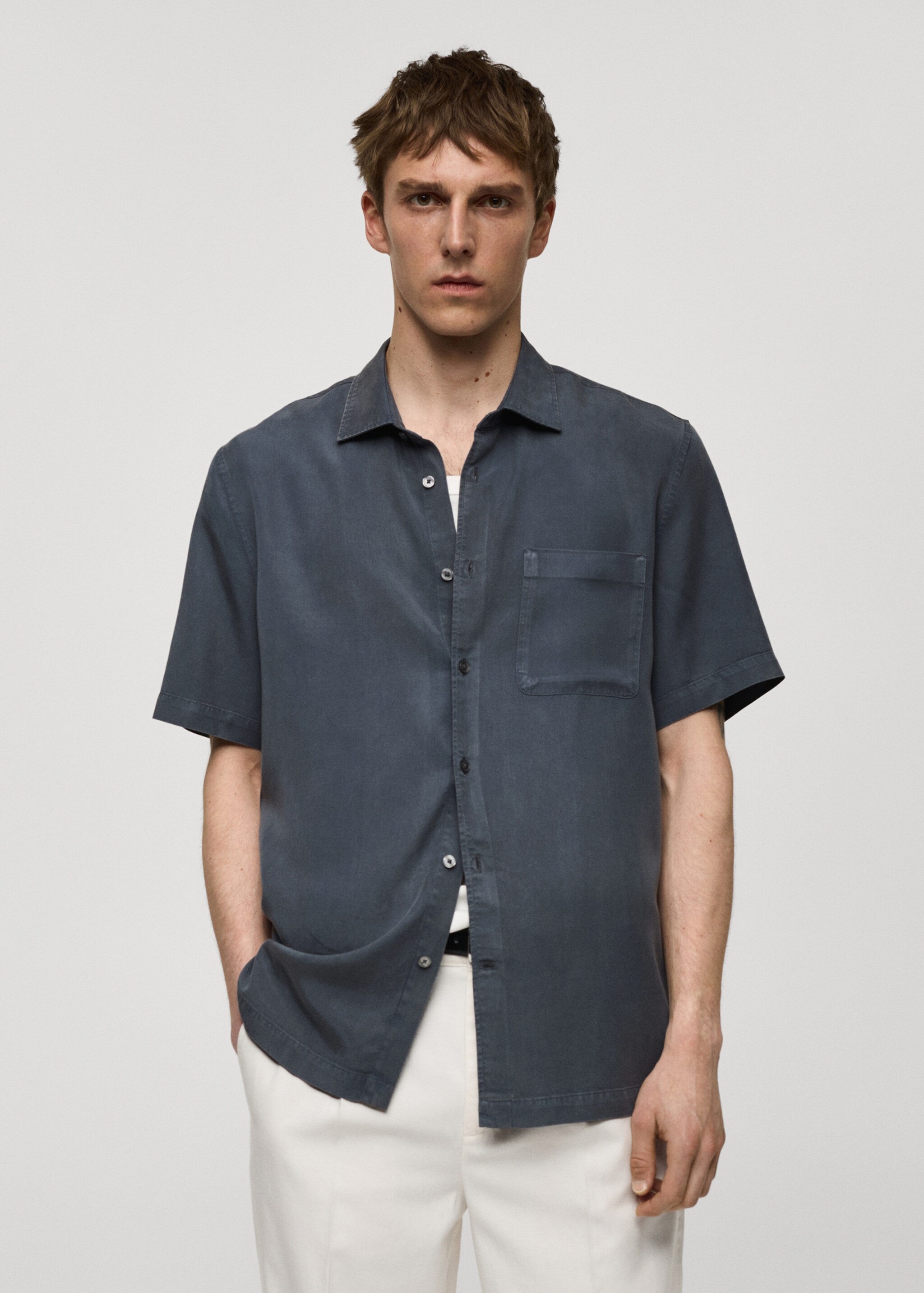 Skjorta regular fit 100 % tencel - Bild av mittparti