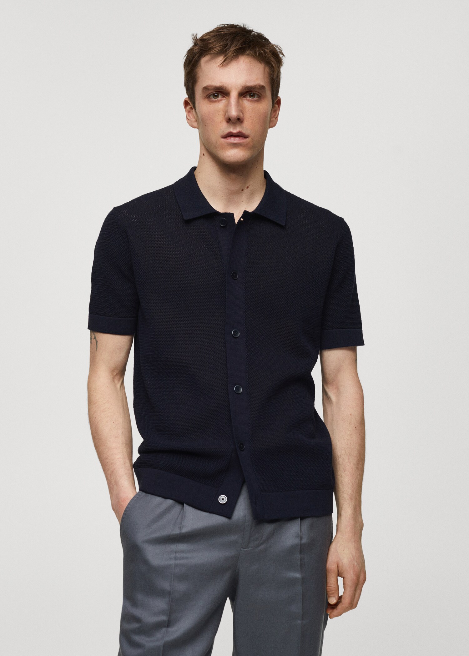 Structured knitted polo shirt with buttons - Medium plane
