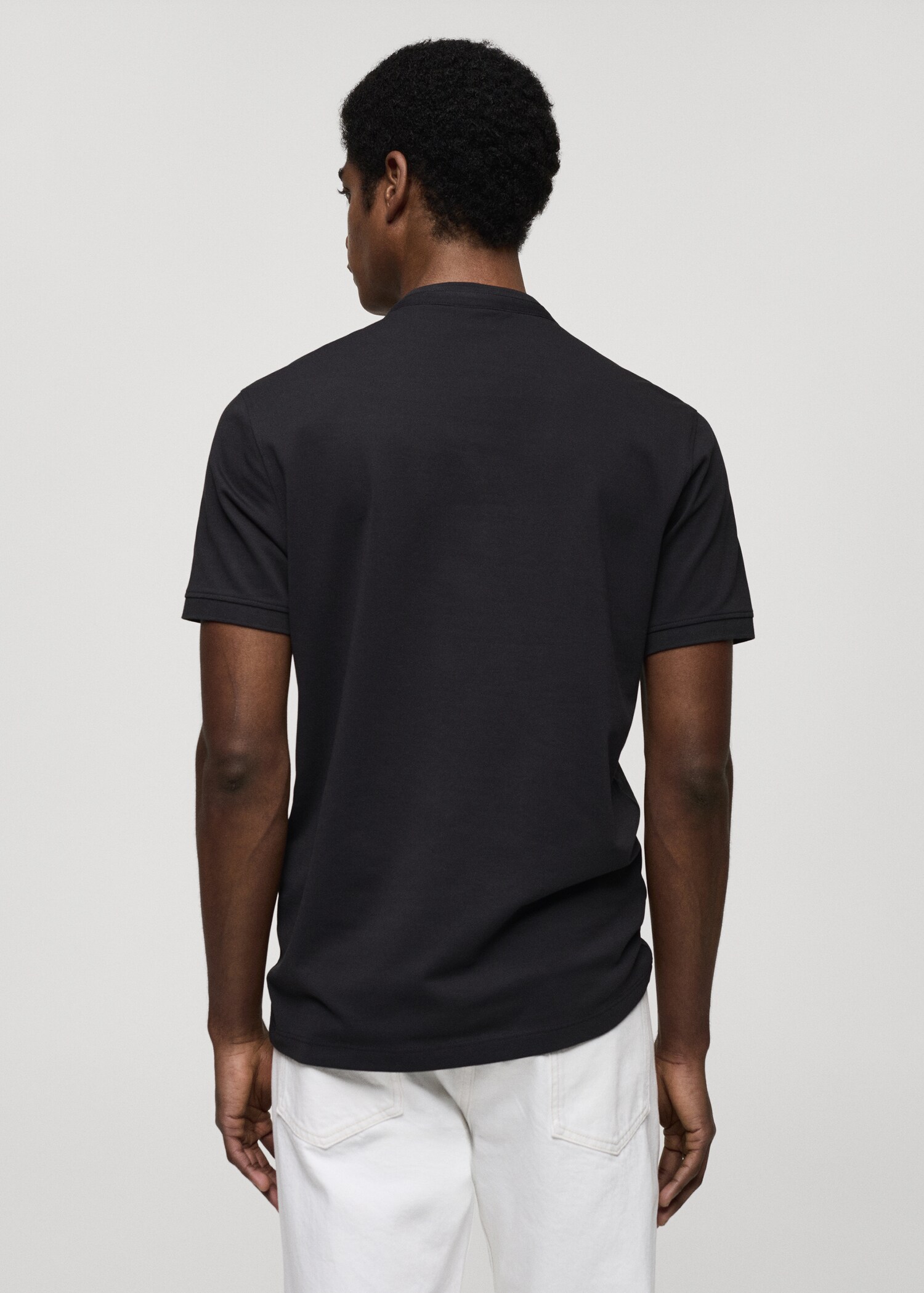 Cotton pique polo shirt with mao collar - Reverse of the article