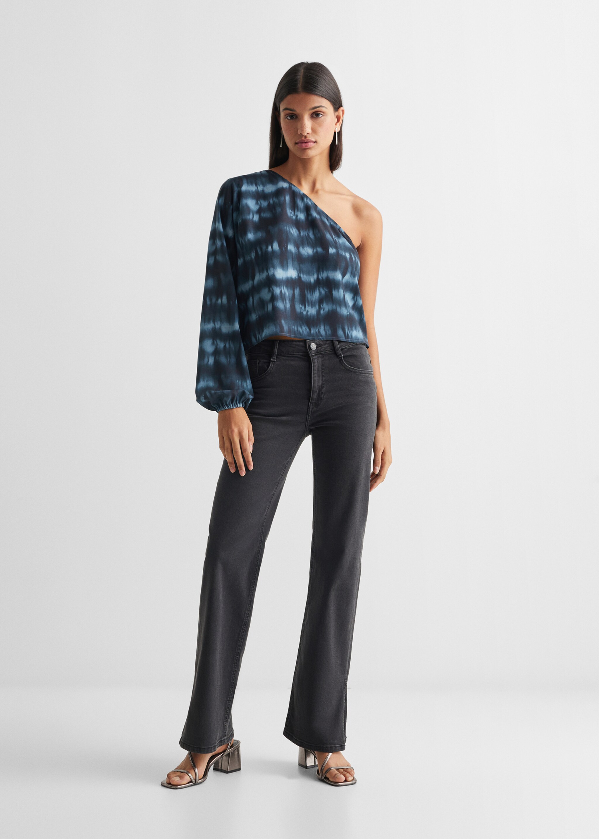 Asymmetrical printed blouse - General plane, Blue. Ref: 67000272-00.