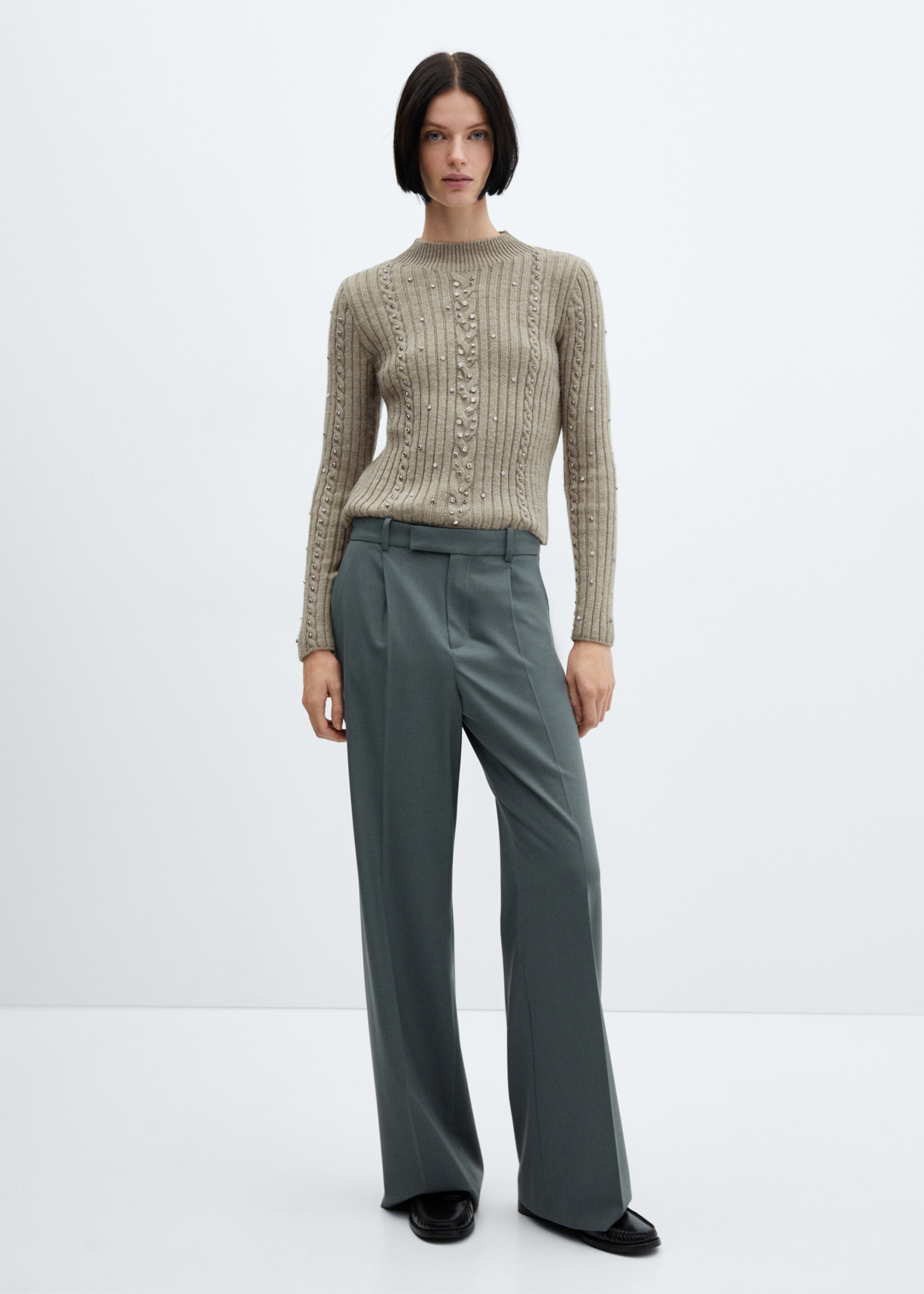 Rhinestone detail ribbed sweater - General plane