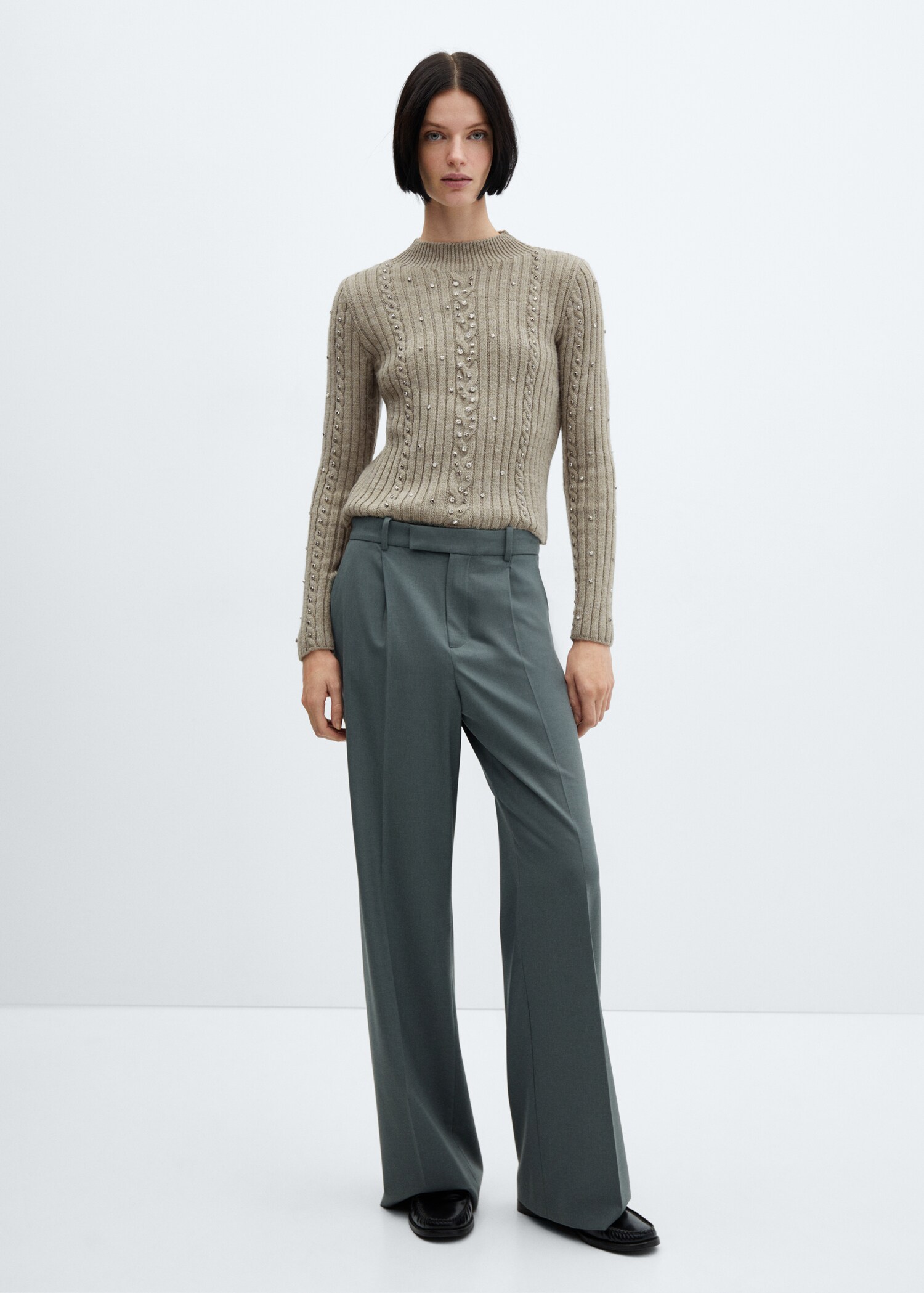 Rhinestone detail ribbed sweater - General plane