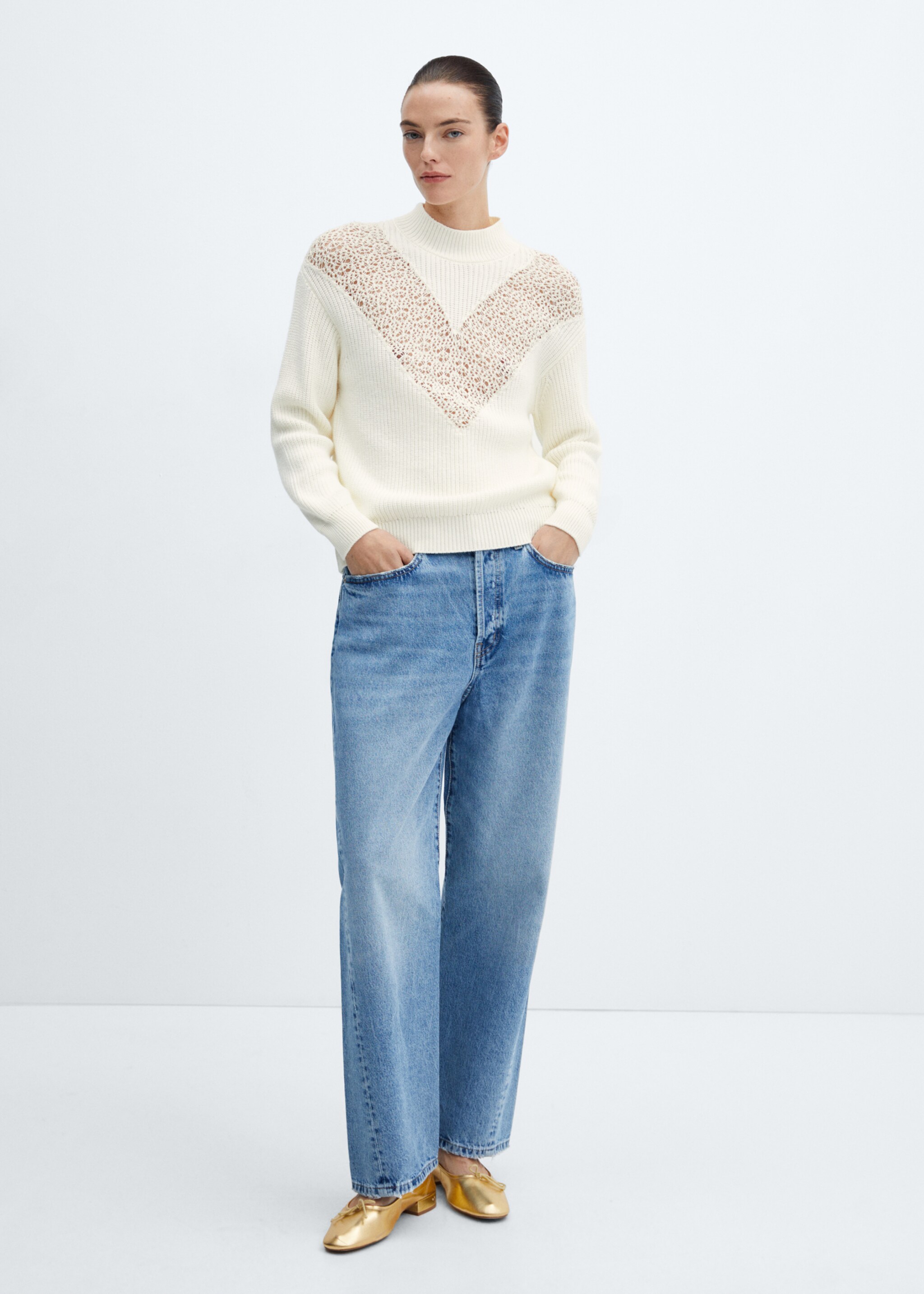 Knitted sweater with openwork details - General plane