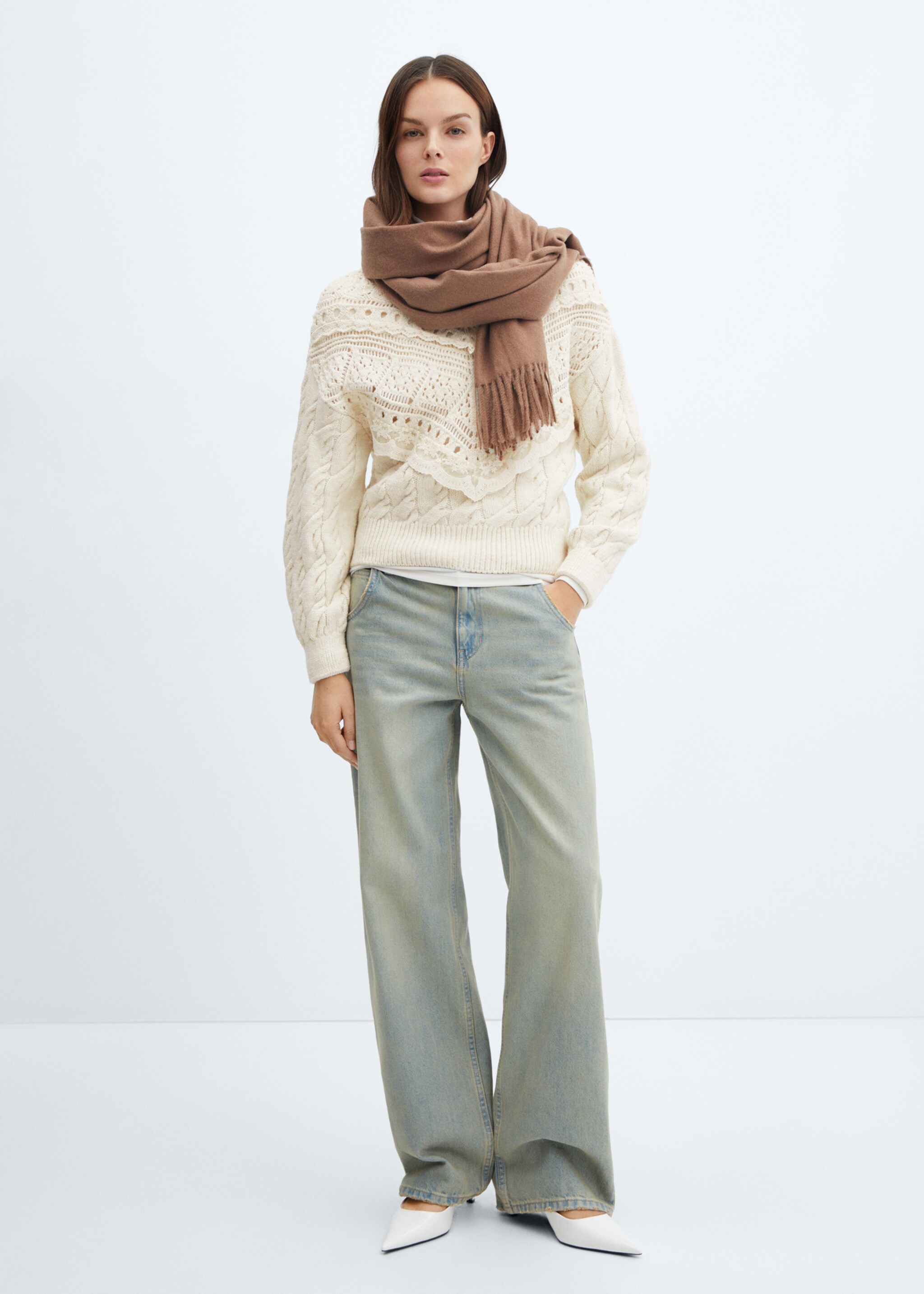 Knitted sweater with openwork details - General plane