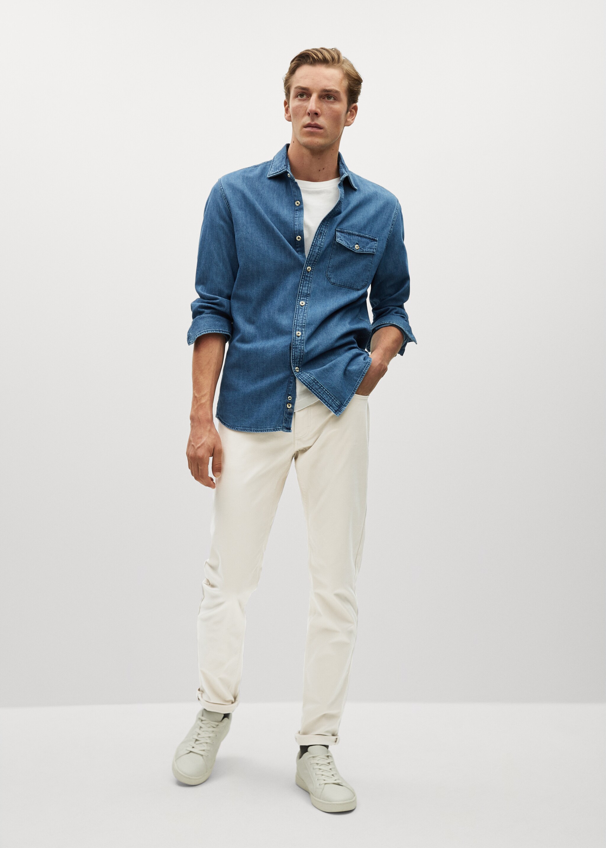 Slim fit denim-effect serge trousers - General plane