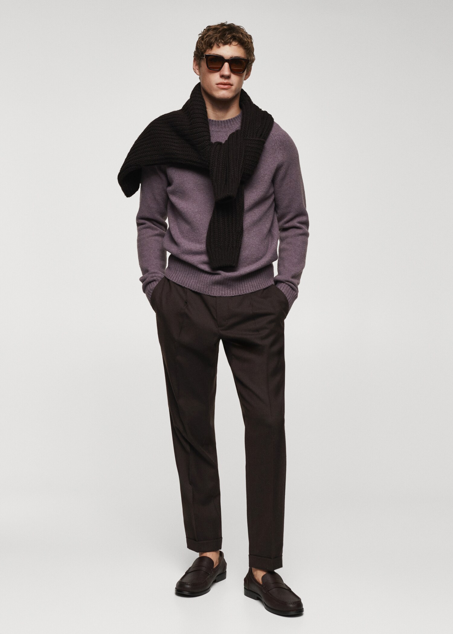 Wool trousers with pleats and loops - General plane