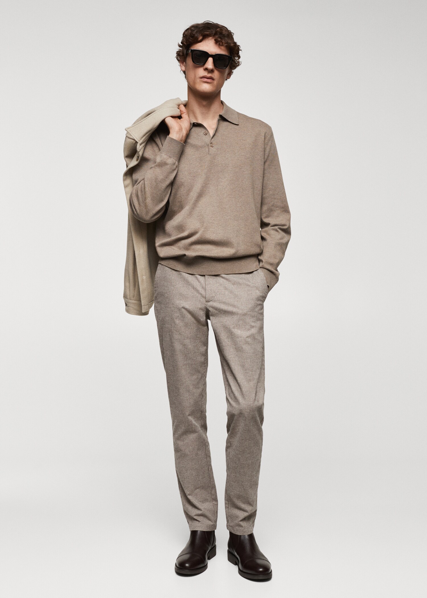 Pantalons slim fit cotó micro pota de gall - Pla general