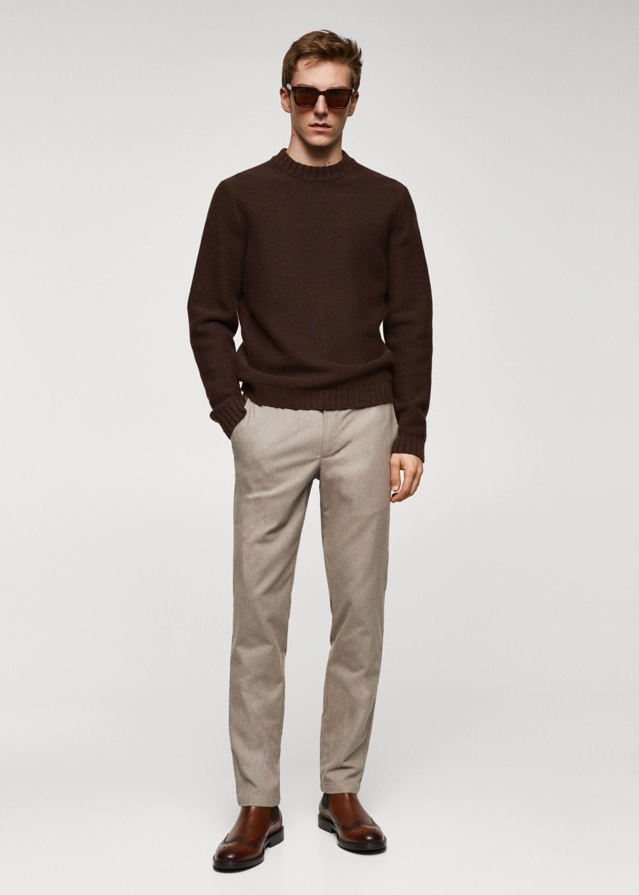 Slim fit structured cotton trousers - General plane, Beige. Ref: 67000626-00.