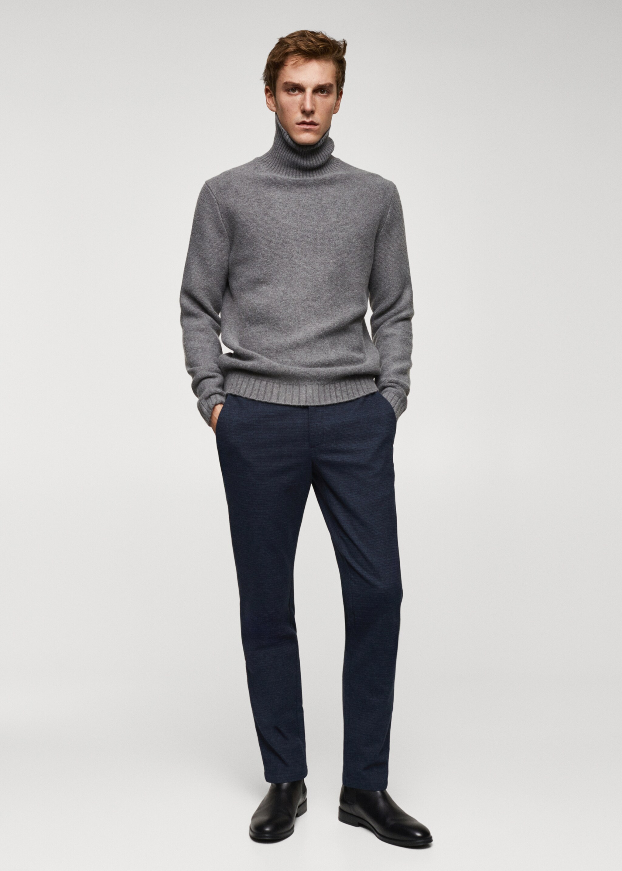 Slim-fit cotton micro-houndstooth slim-fit trousers - General plane