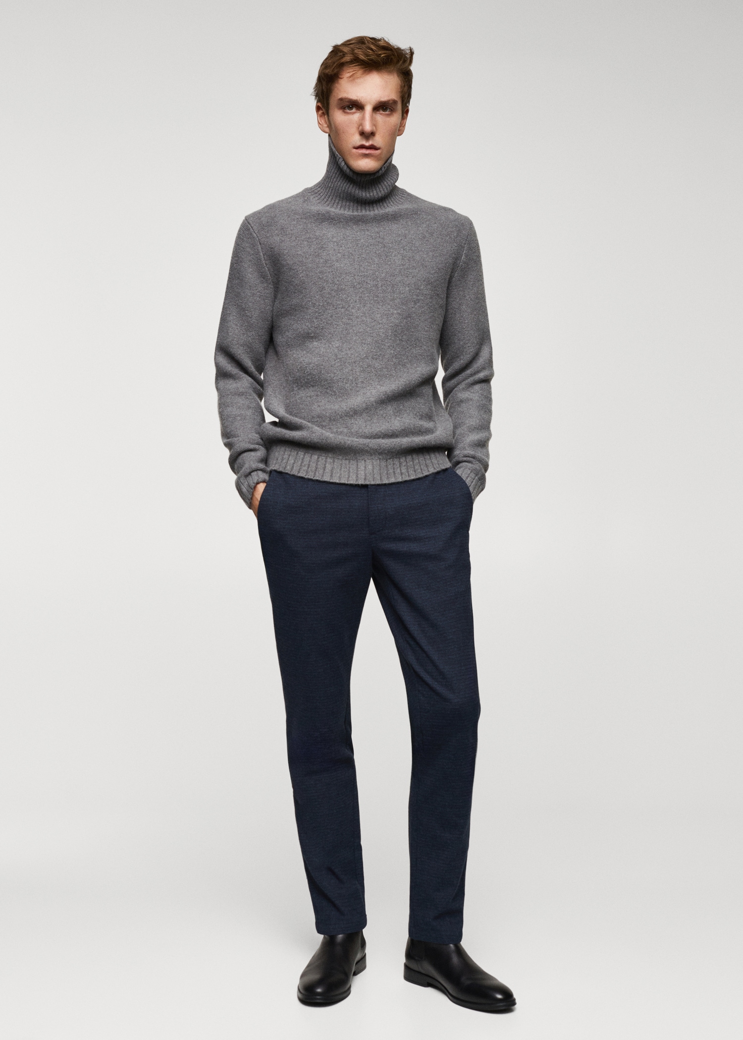 Slim Fit-Baumwollhose mit Mikro-Hahnentrittmuster - Allgemeine Ansicht