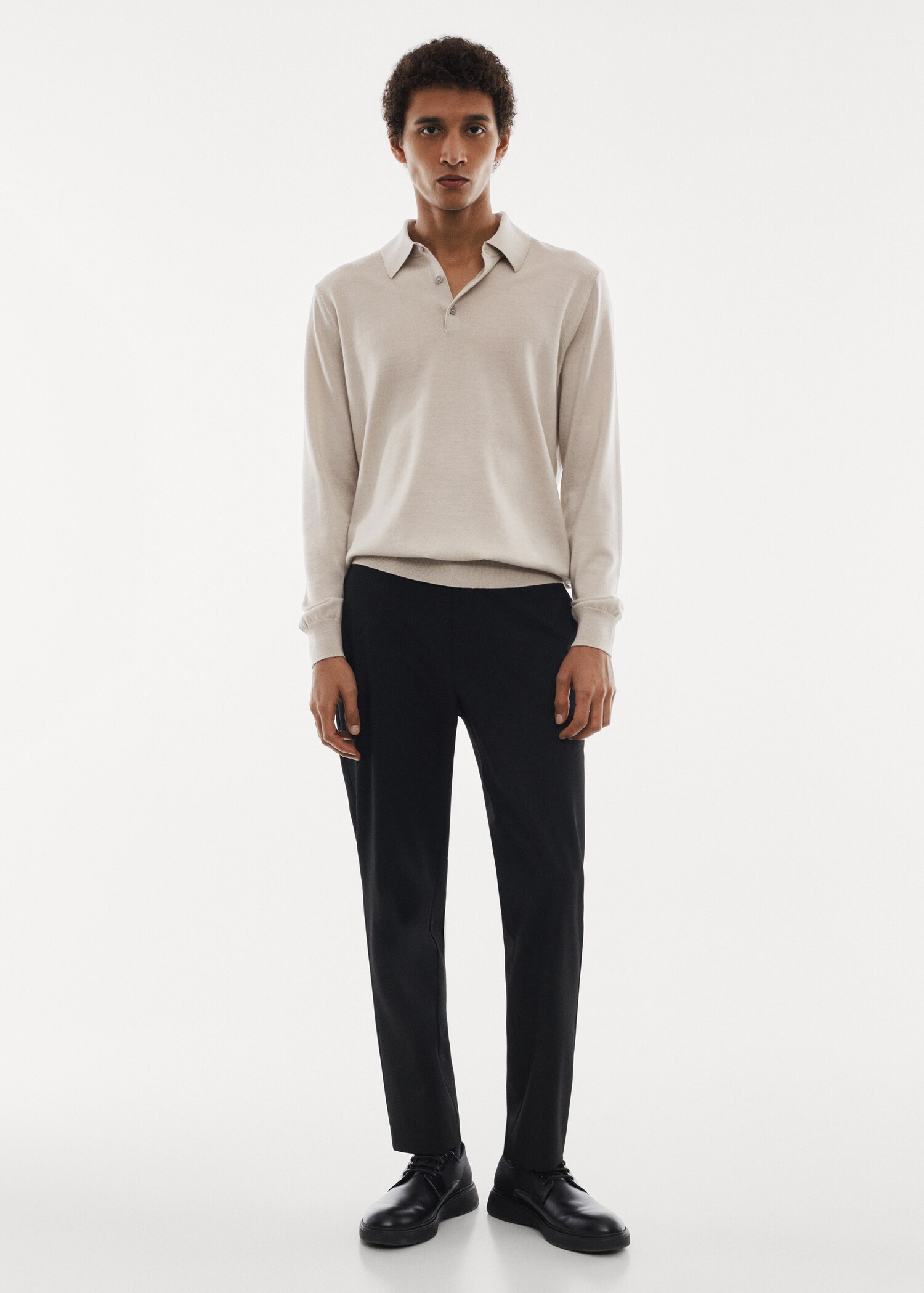100% merino wool long-sleeved polo shirt - General plane