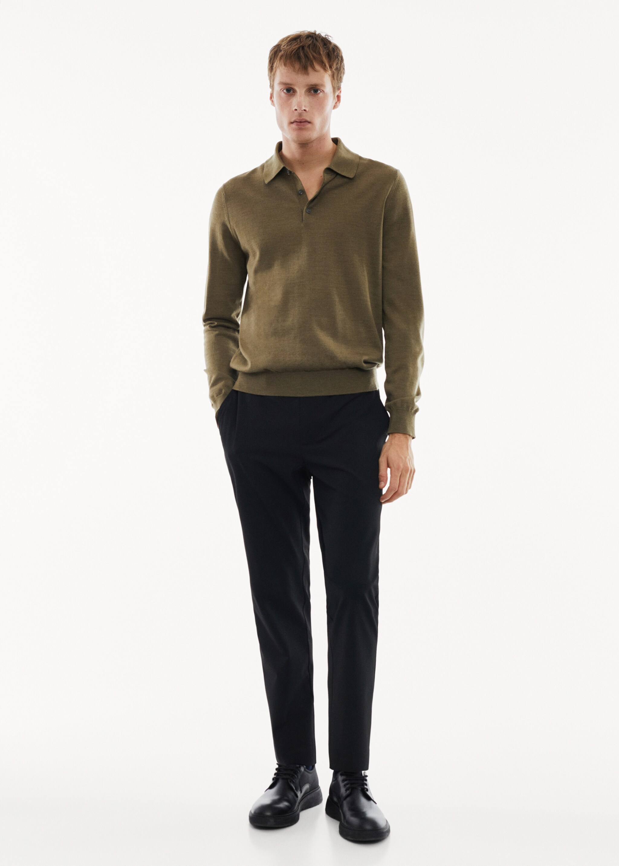 Langärmliges Poloshirt aus 100 % Merinowolle - Allgemeine Ansicht