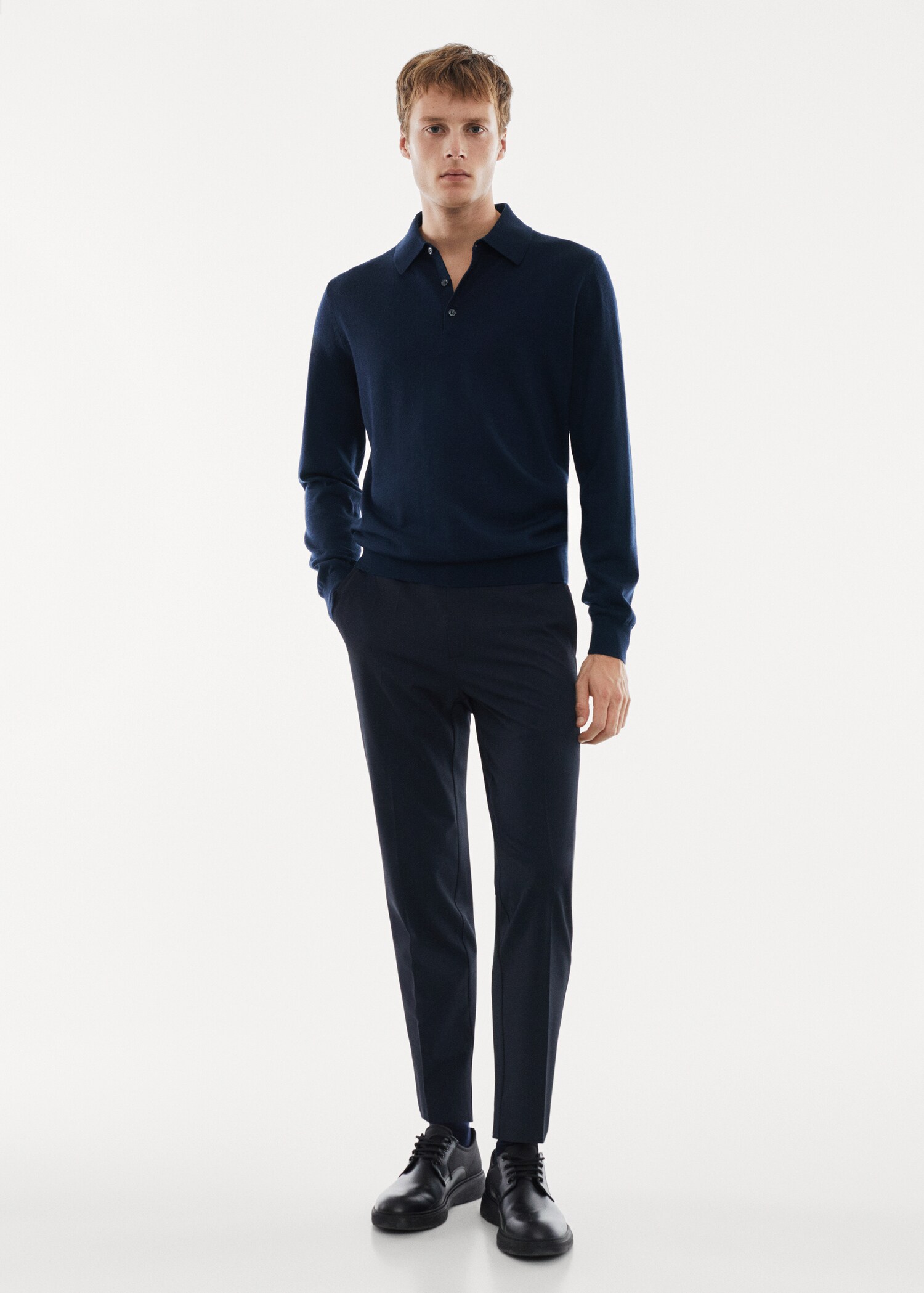 100% merino wool long-sleeved polo shirt - General plane