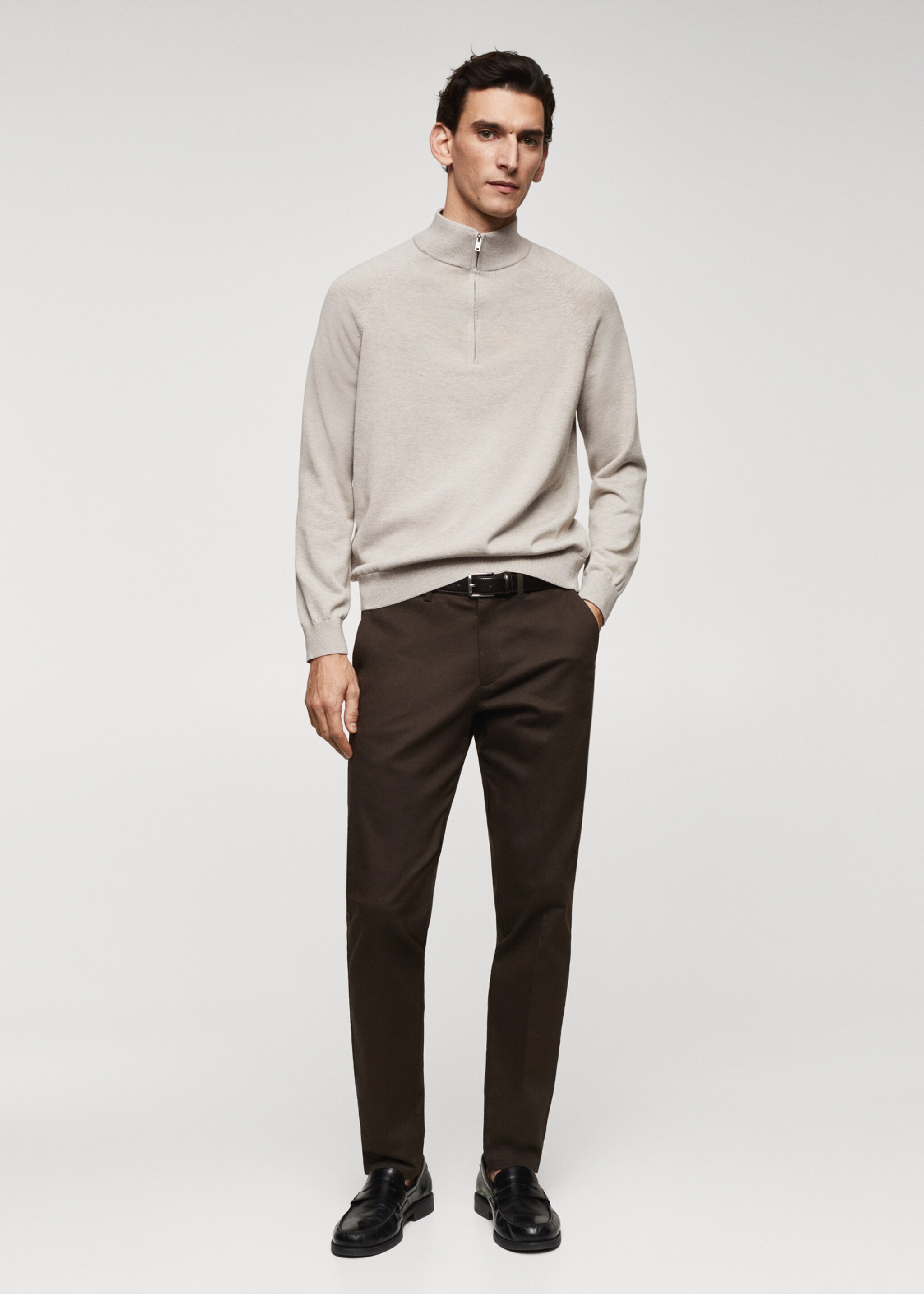 Cotton sweater with neck zip - General plane
