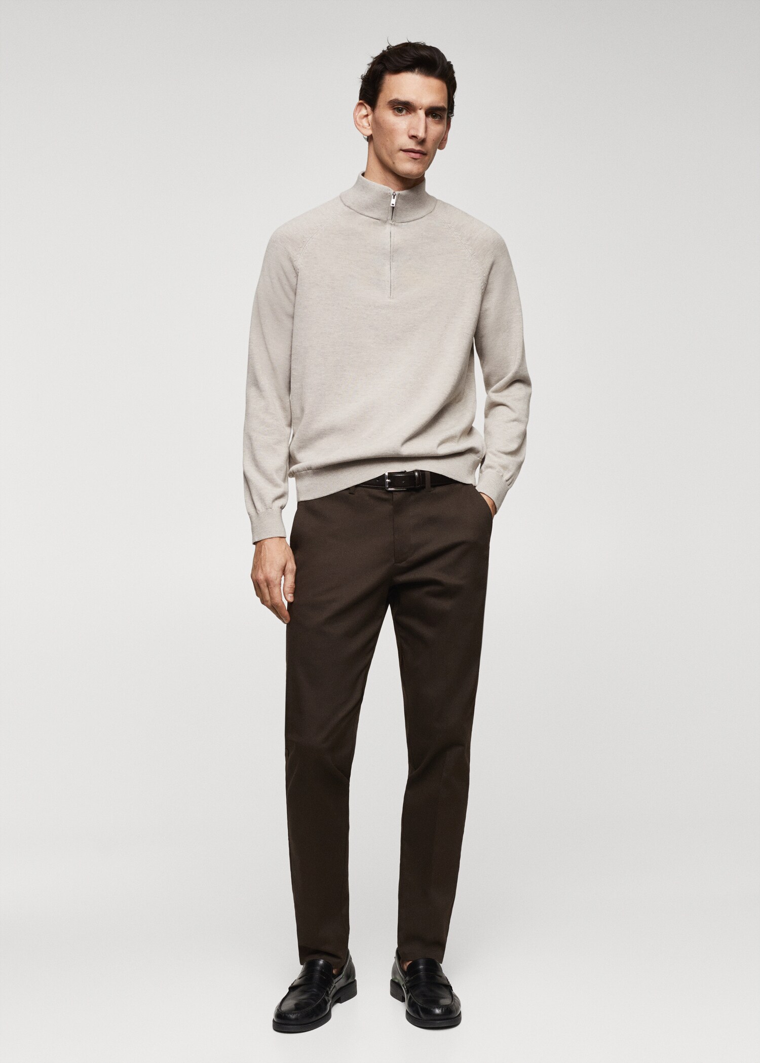 Cotton sweater with neck zip - General plane