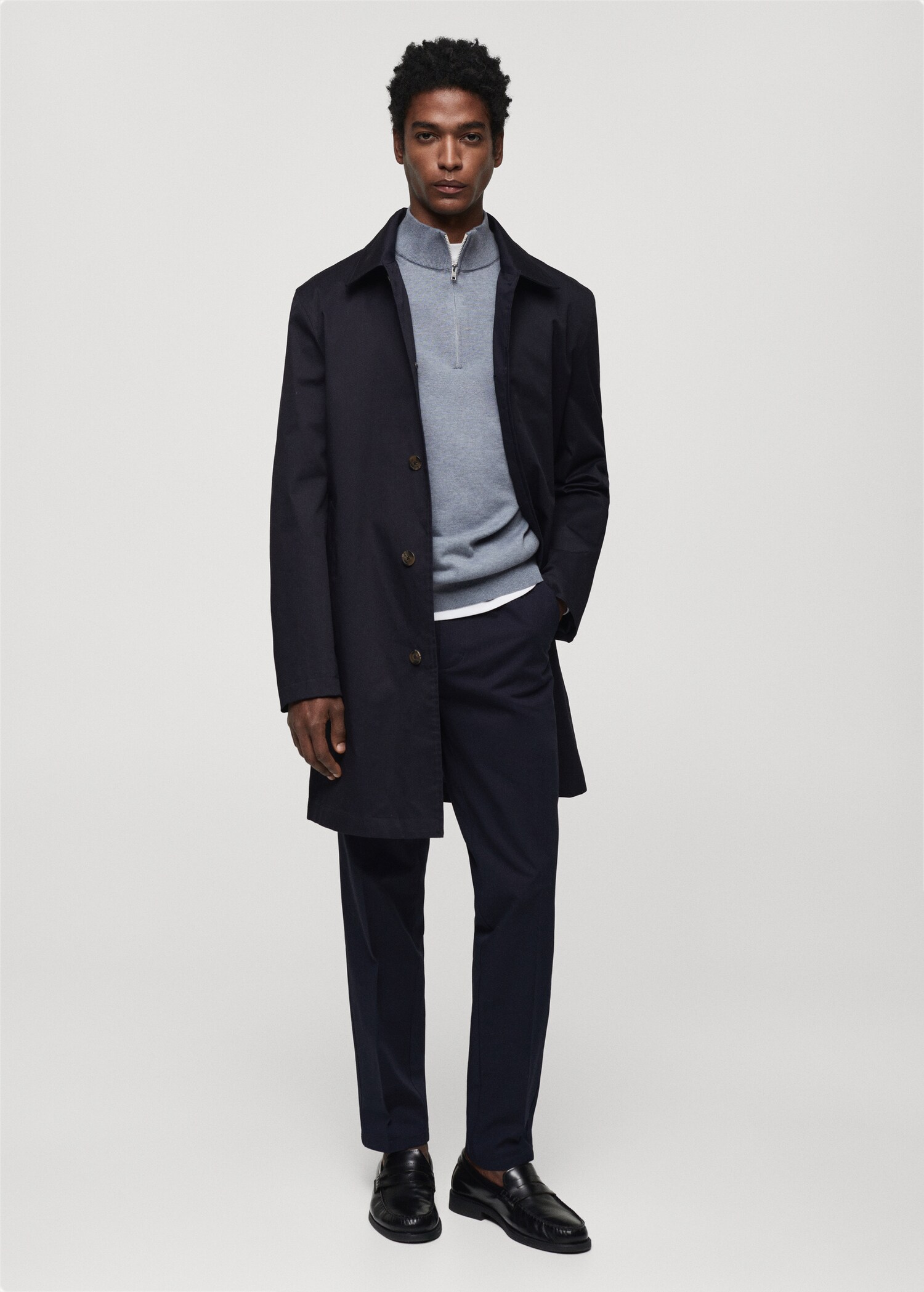 Cotton sweater with neck zip - General plane