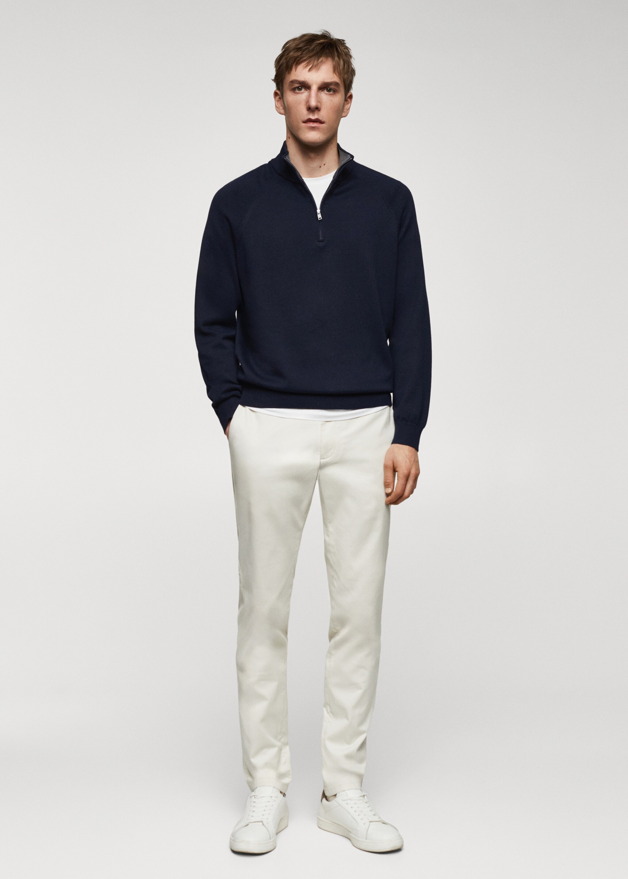 Cotton sweater with neck zip - General plane