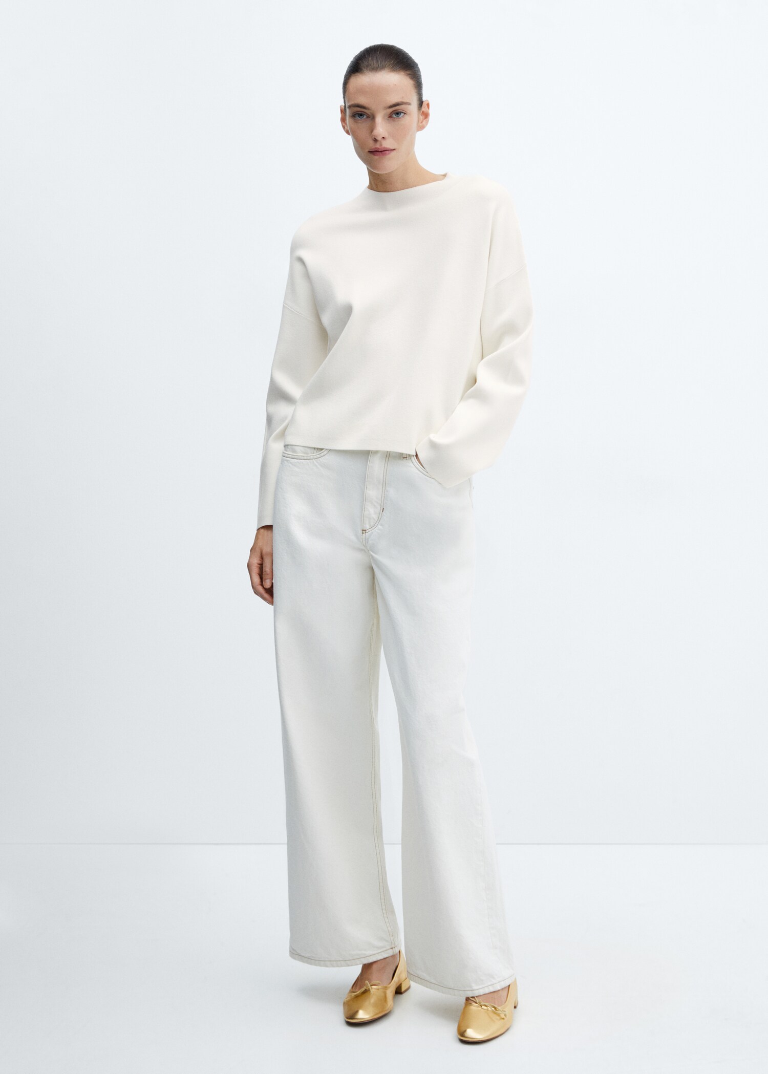 Knitted sweater with perkins neck - General plane