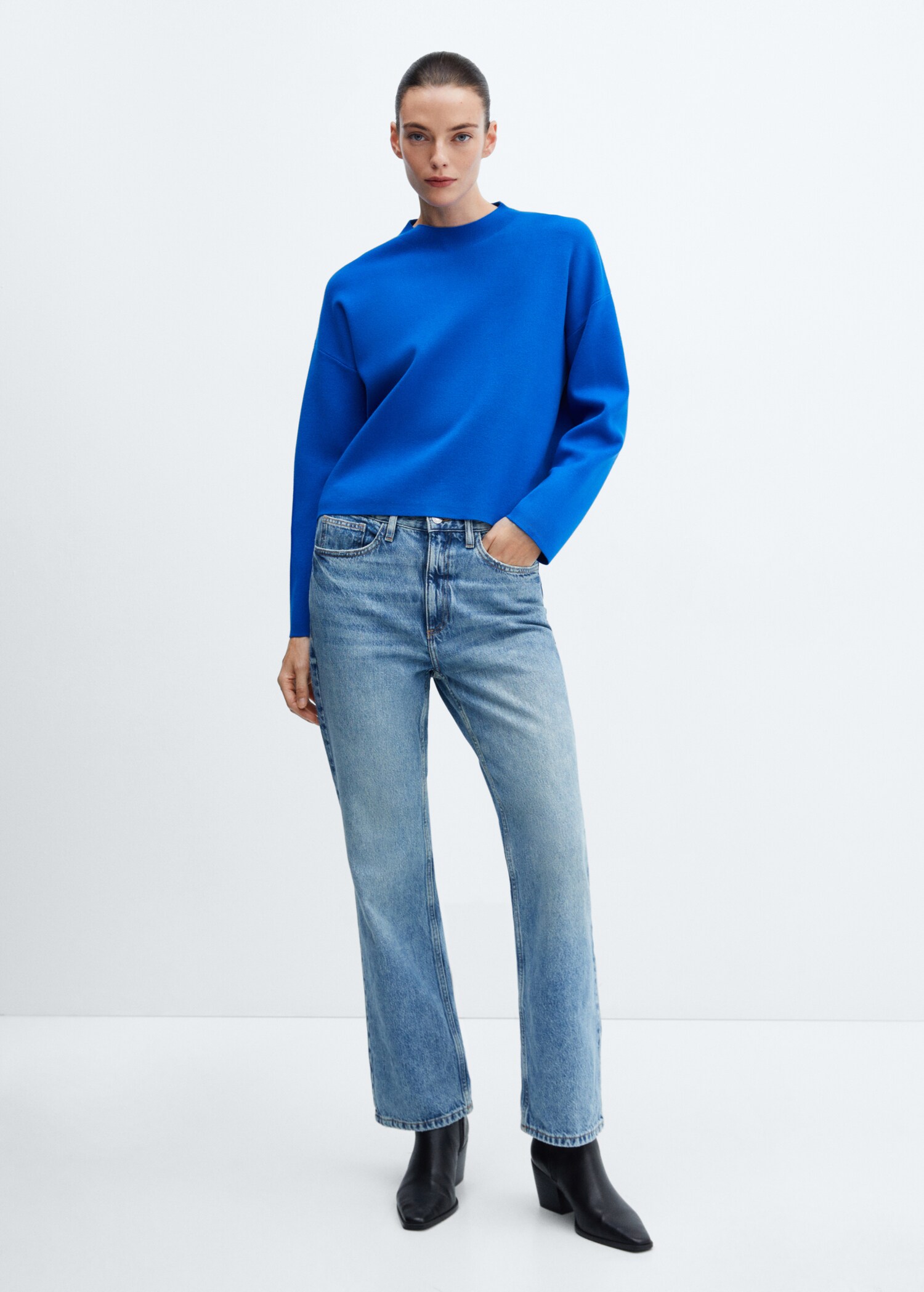 Knitted sweater with perkins neck - General plane