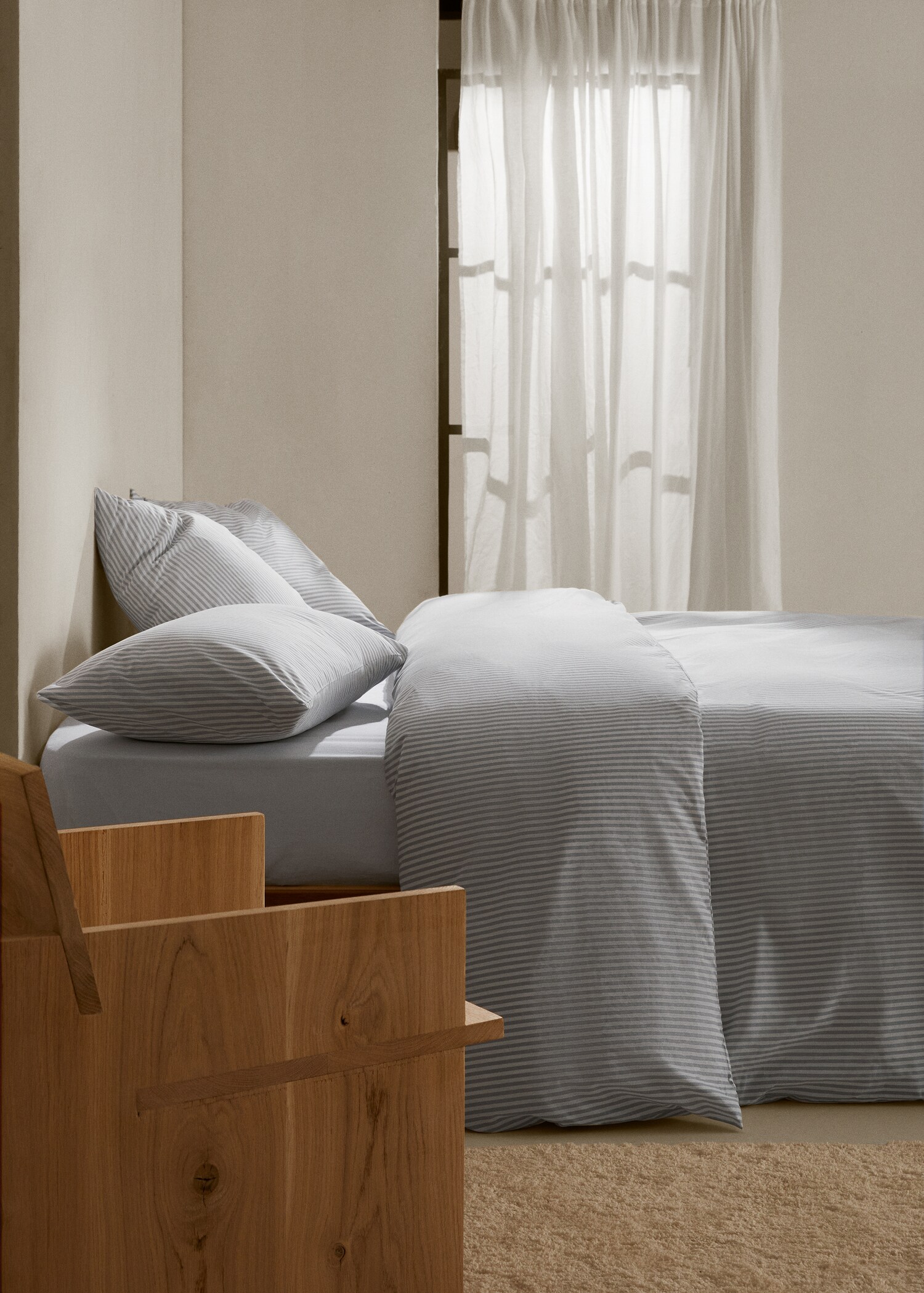 Striped cotton duvet cover for 150cm bed - General plane