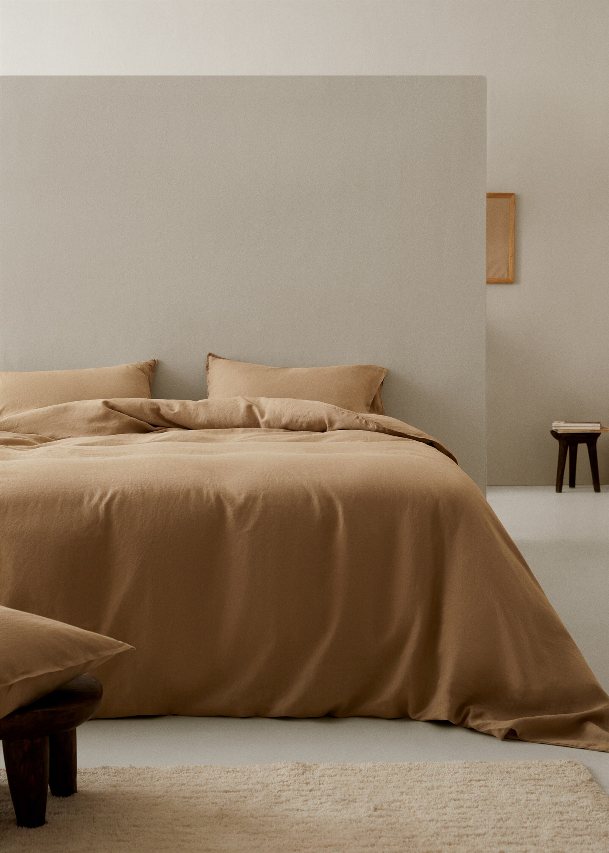 100% linen duvet cover Single bed - General plane, Medium Brown. Ref: 67004075-00.
