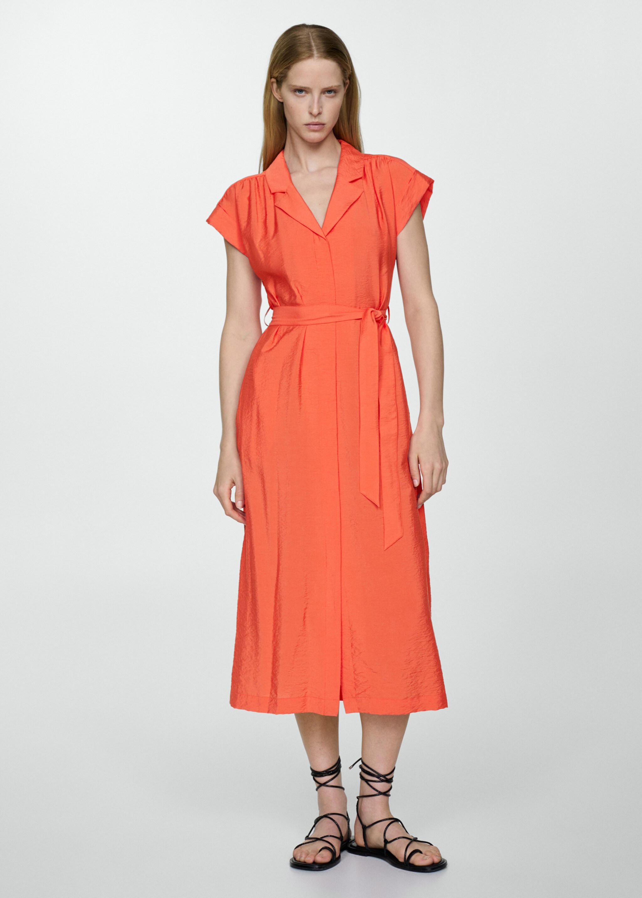 Textured shirt dress with bow - General plane