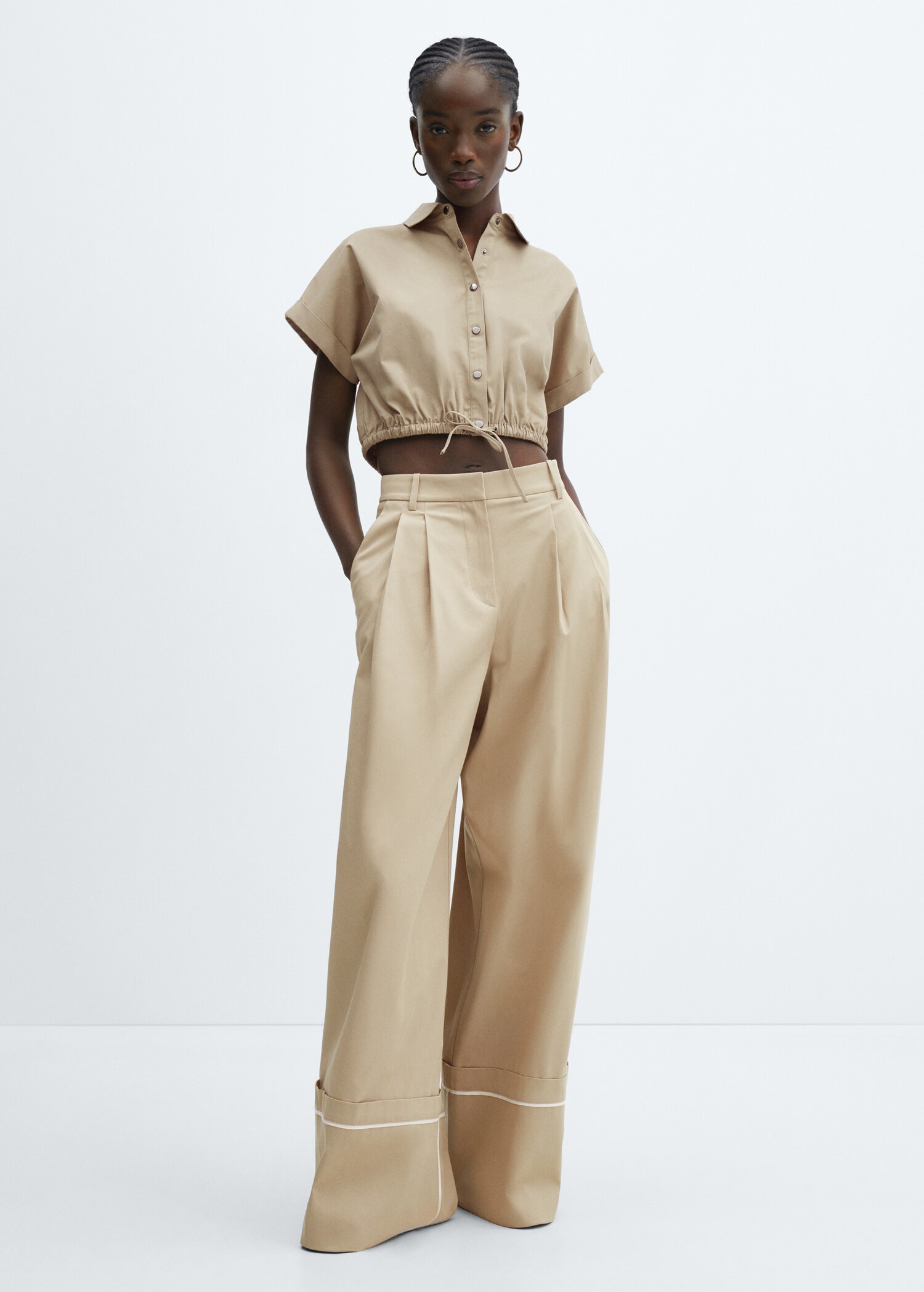 Cropped shirt with adjustable hem - General plane