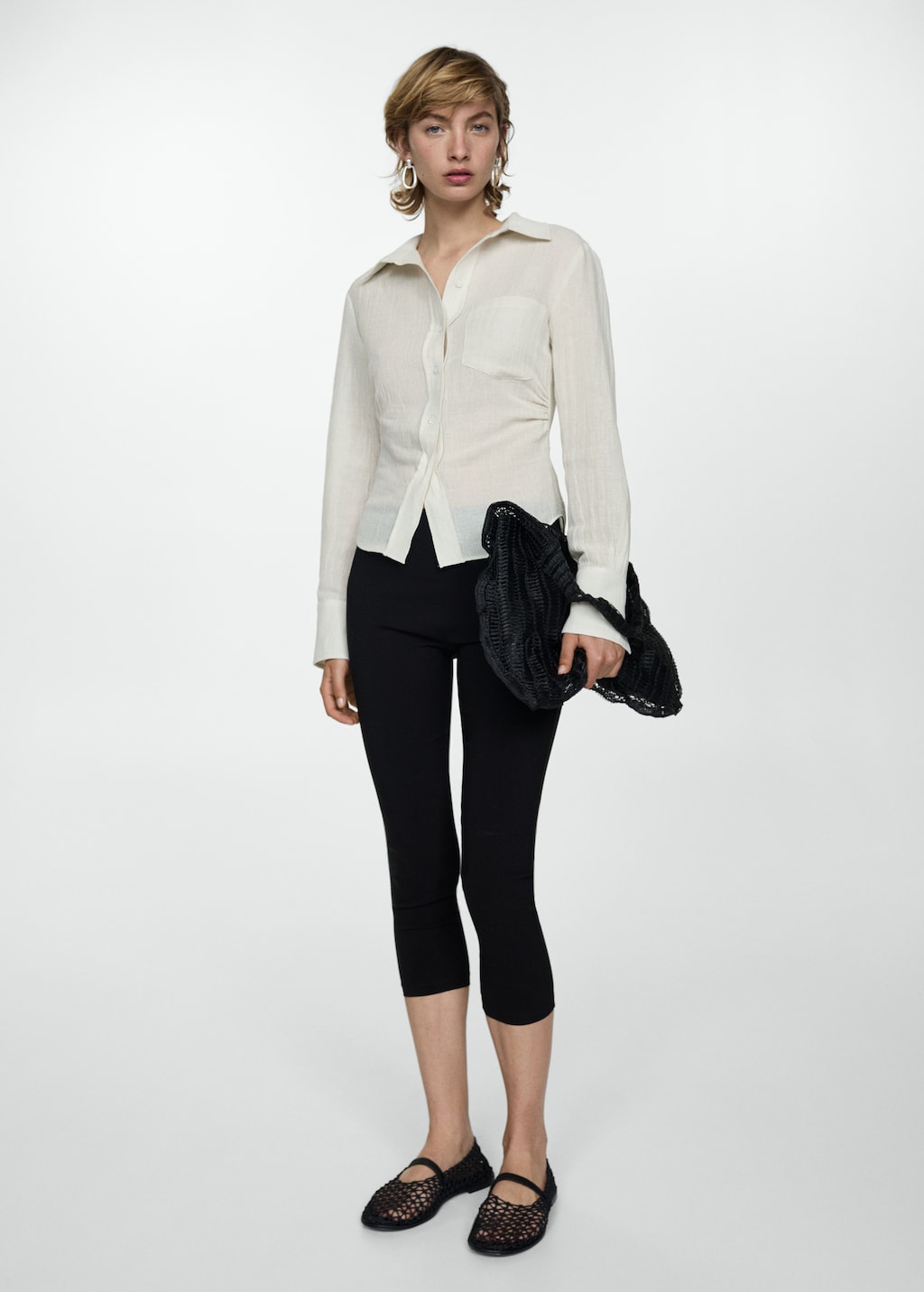 Linen shirt with draped detail - Women | MANGO OUTLET USA