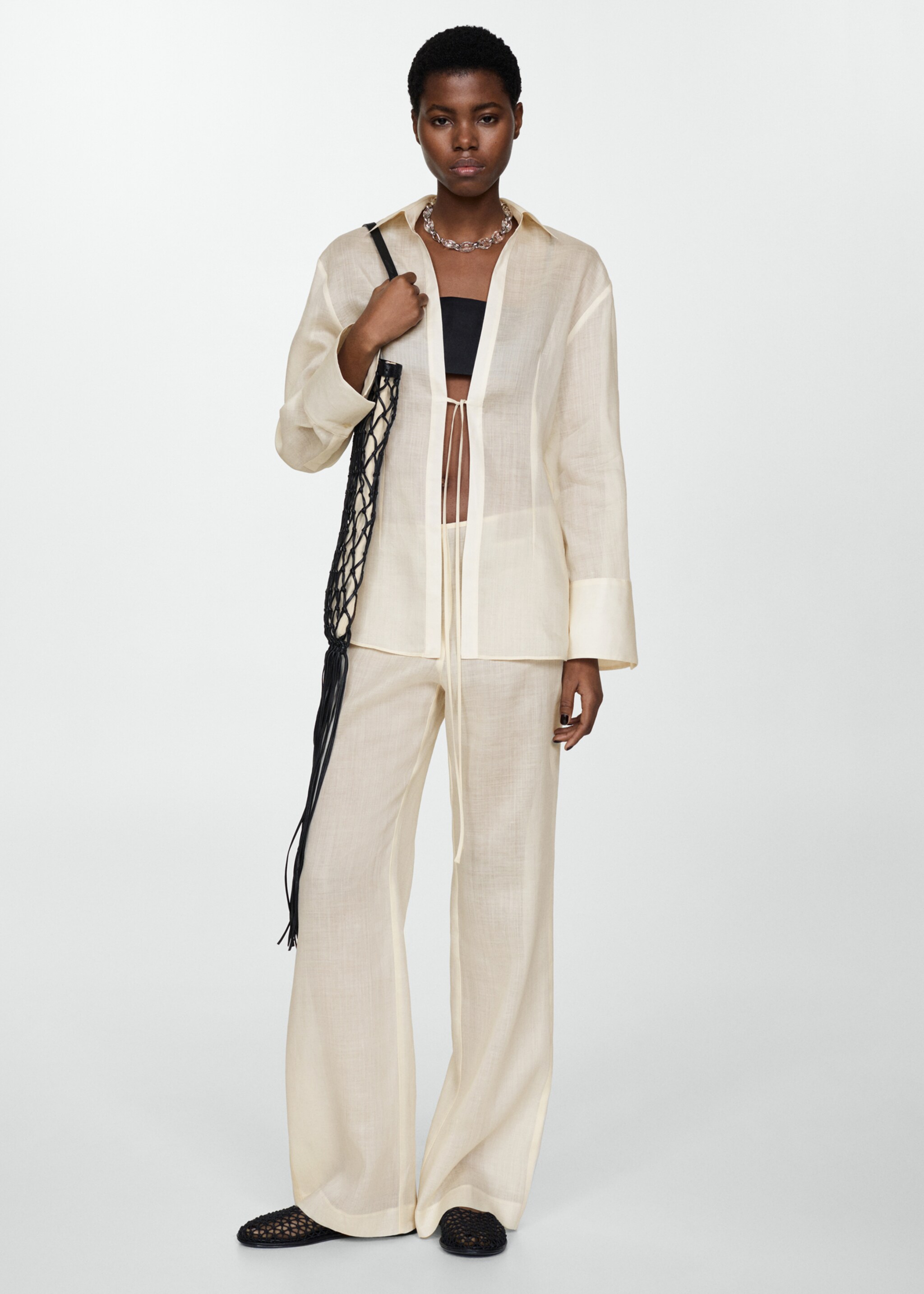 Ramie shirt with bow closure - General plane, Ecru. Ref: 67007135-00.