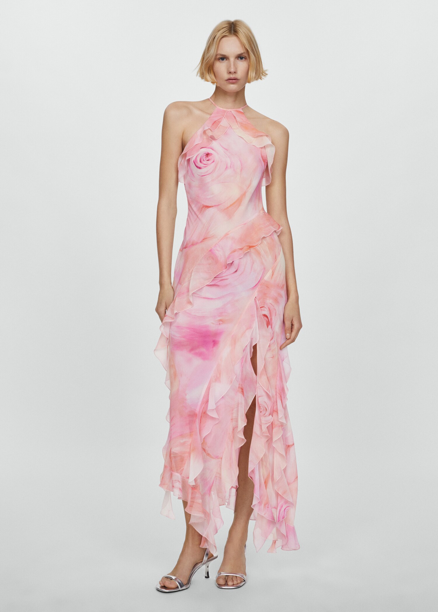 Ruffled floral print dress - General plane