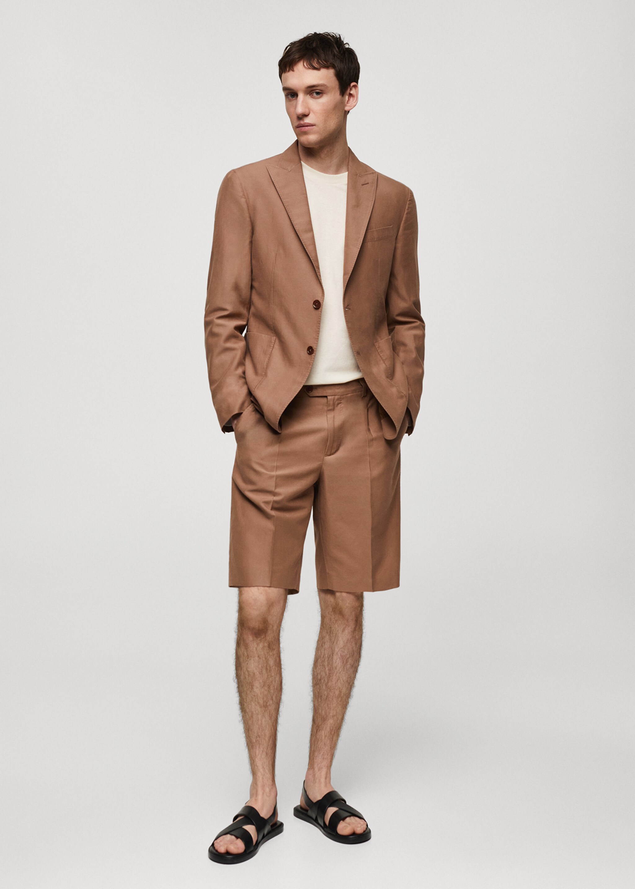 Marynarka garniturowa slim fit z mieszanki bawełny i lnu - Plan ogólny, Intensywny pomarańczowy. Ref: 67008271-00.