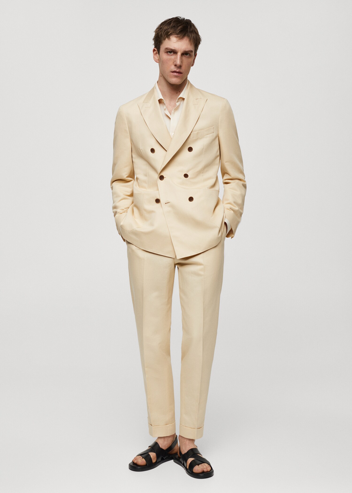 Cotton-linen double-breasted suit jacket - General plane