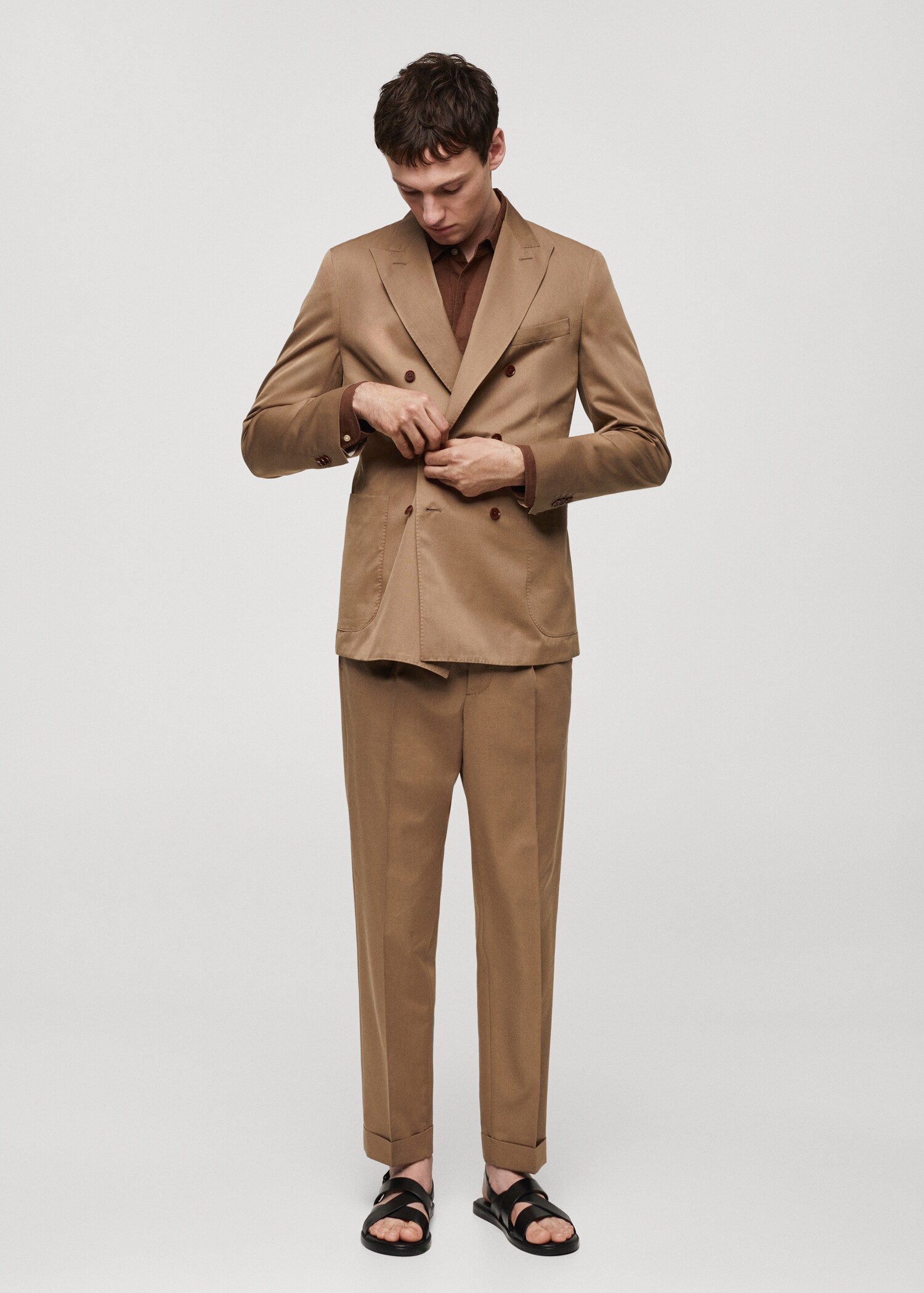 Virgin wool double-breasted suit jacket - General plane