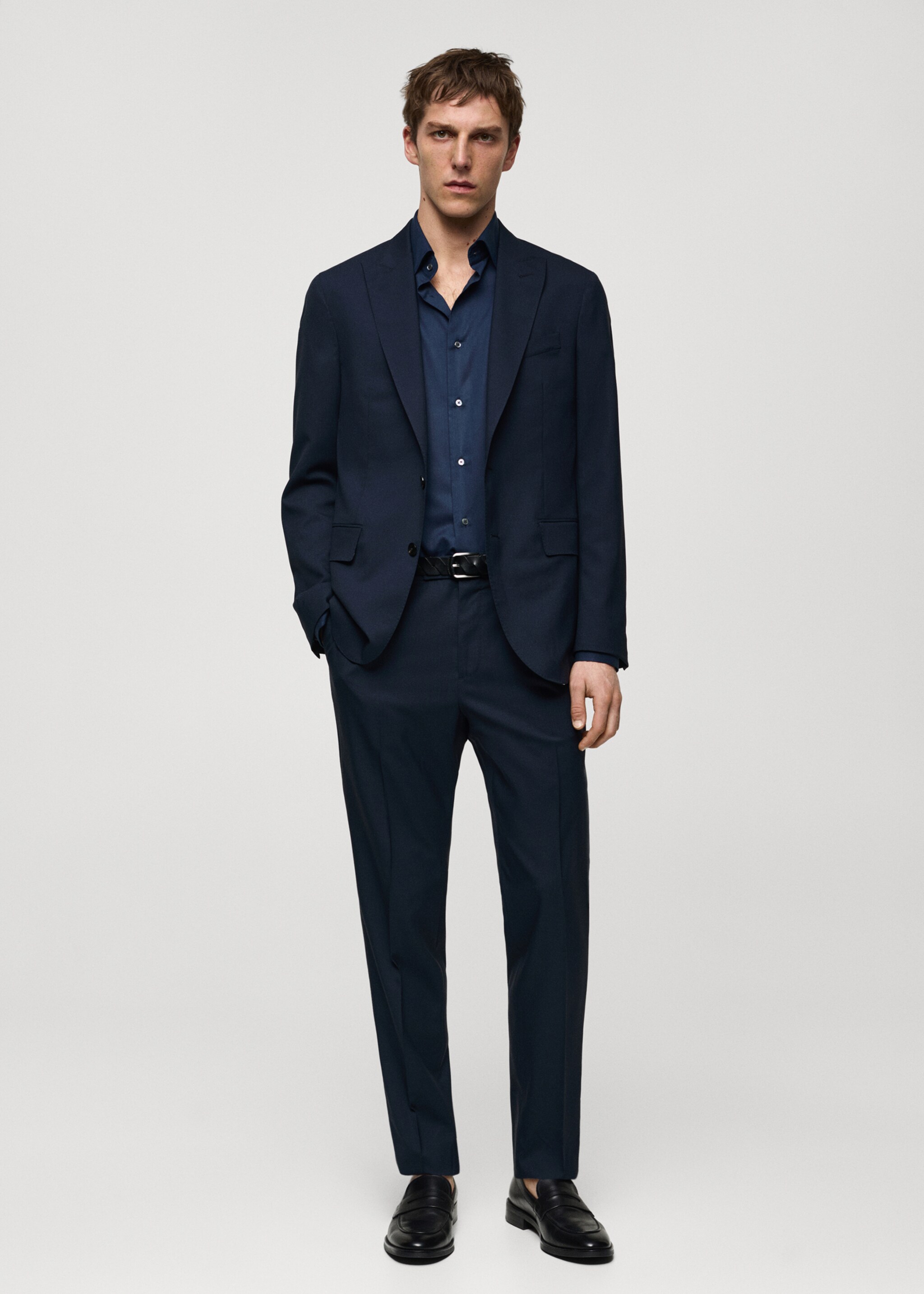 100% virgin wool slim-fit suit jacket - General plane, Dark Navy. Ref: 67008274-00.