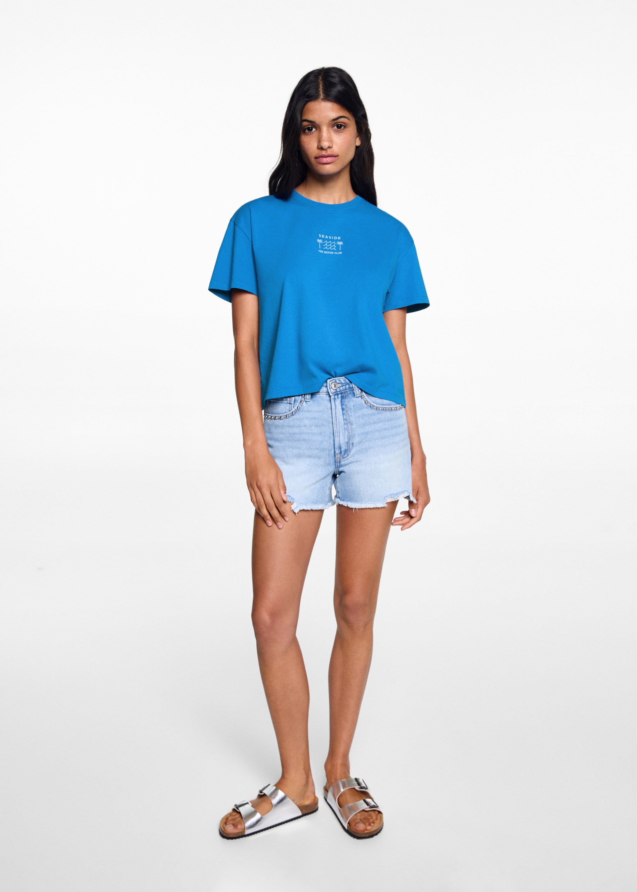 T-shirt message brodé - Plan général, Bleu électrique. Ref: 67008278-00.