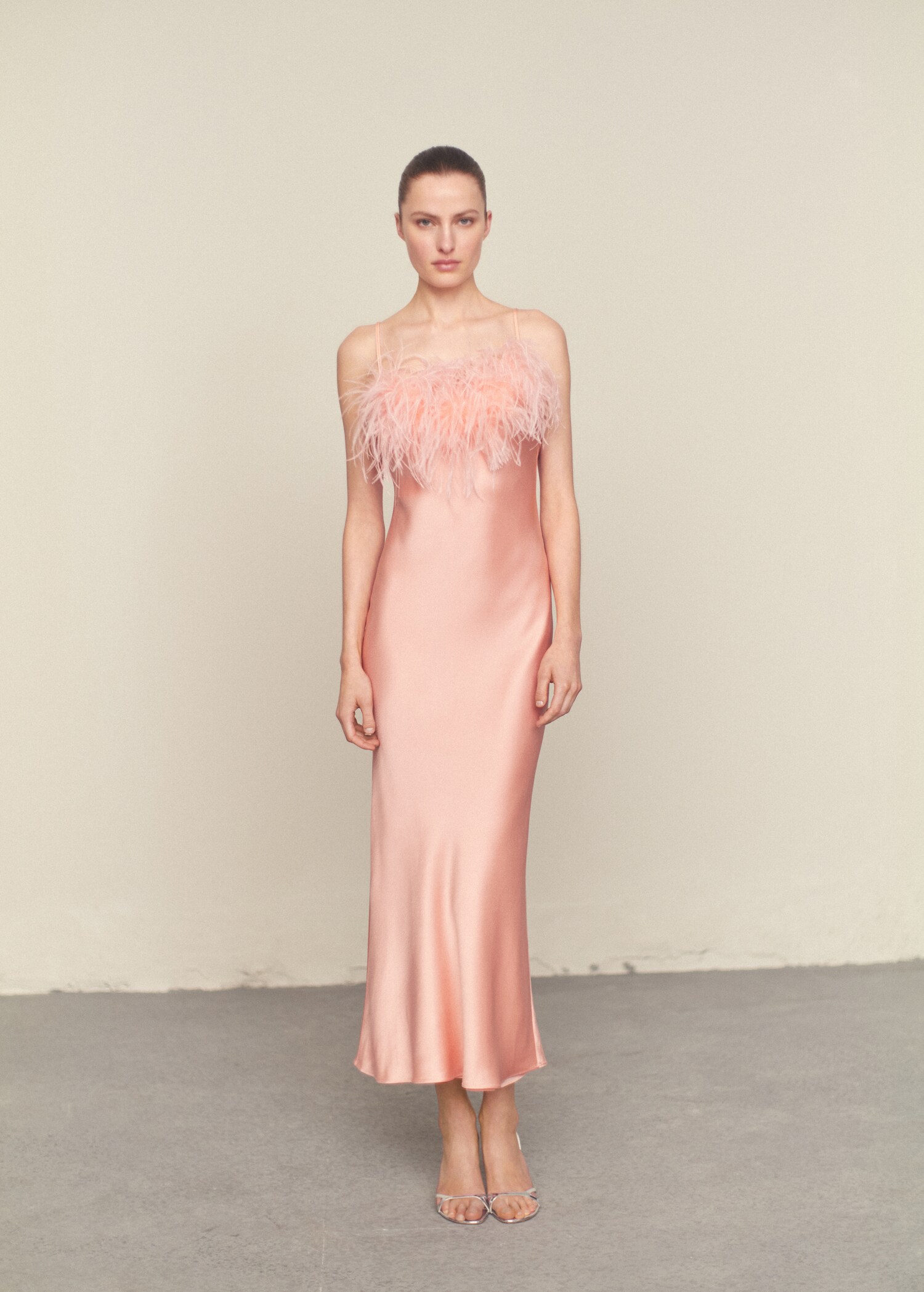 Satin dress with feather detail - General plane