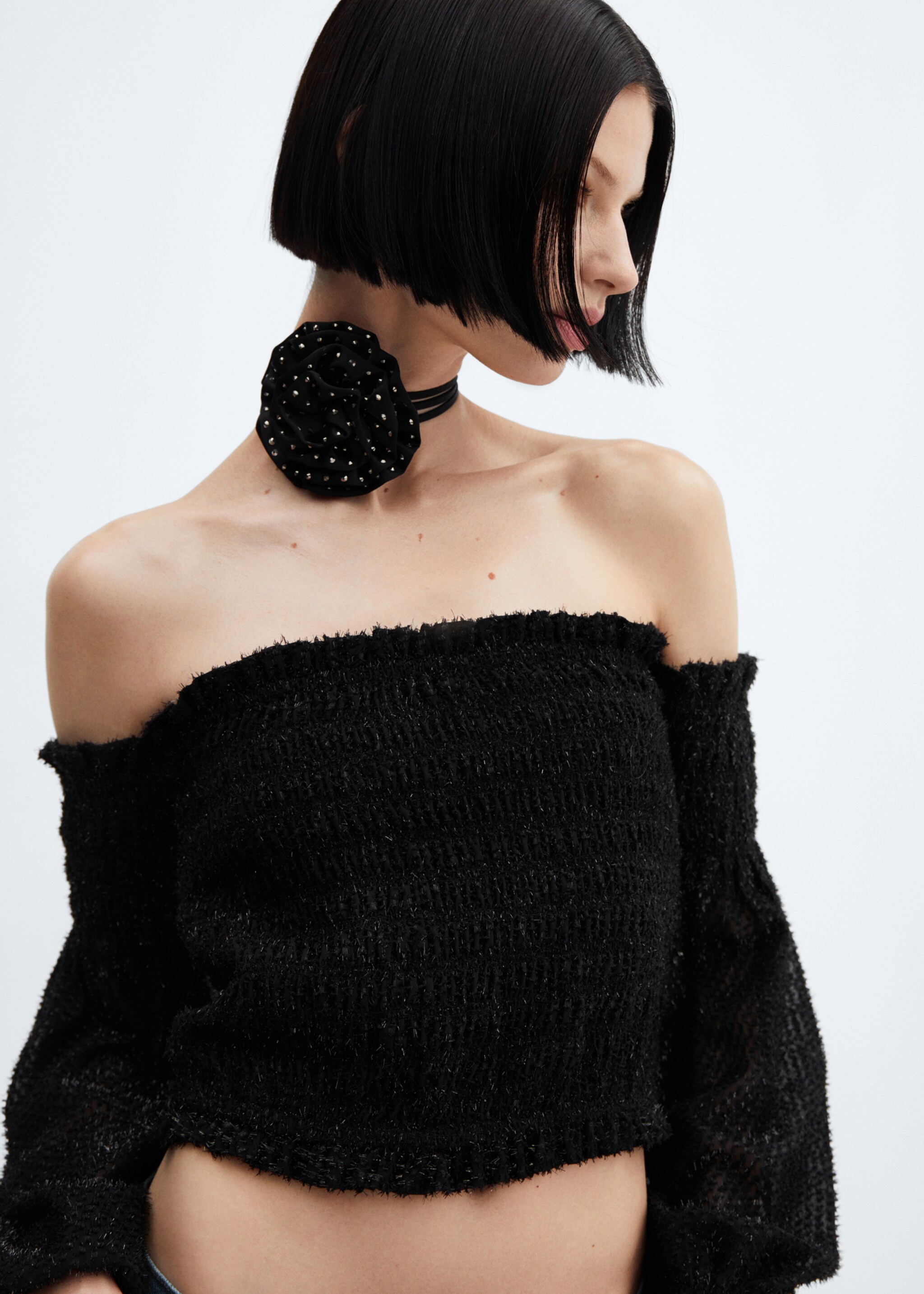 Maxi flower choker - General plane, Black. Ref: 67010268-00.