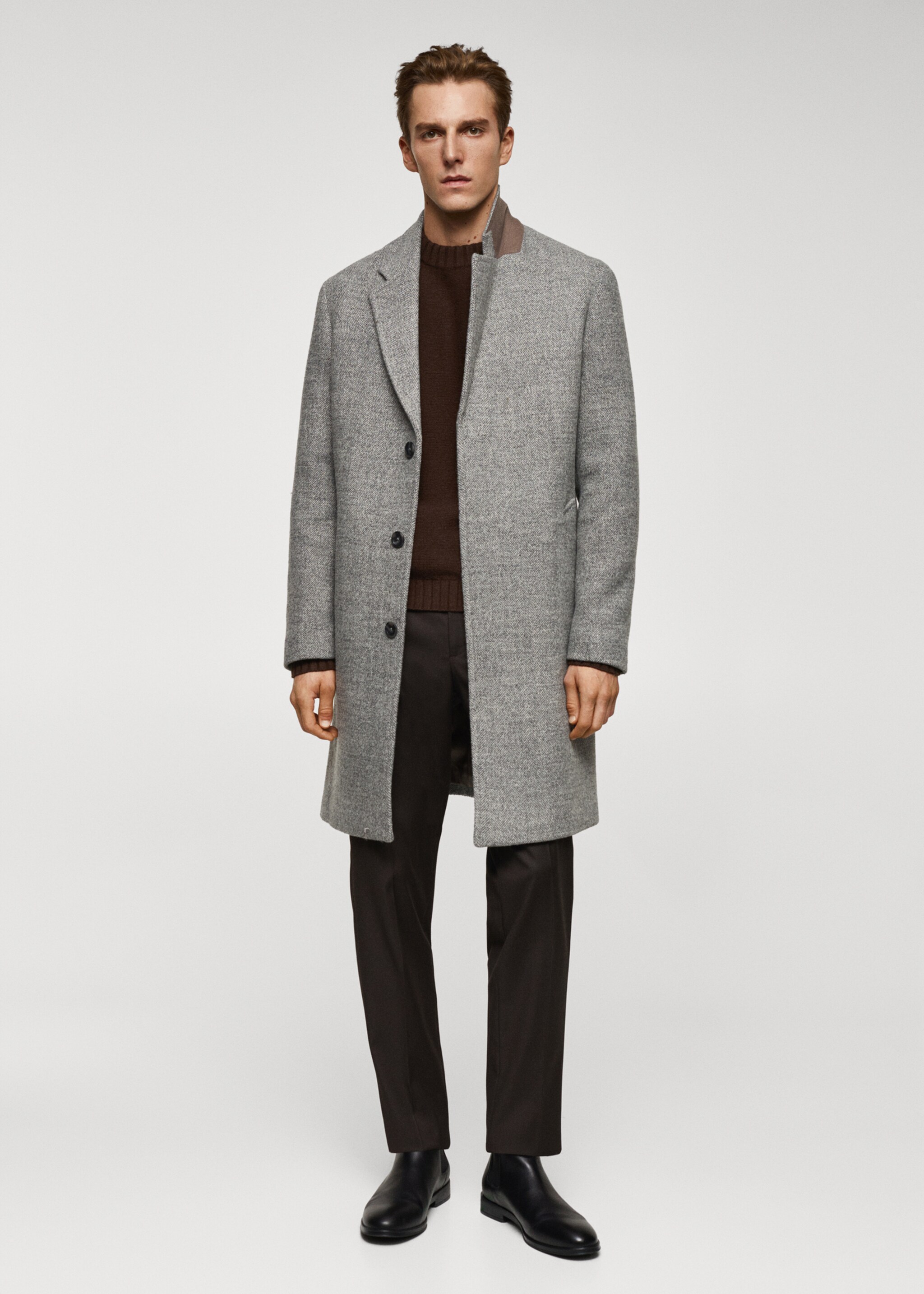 Herringbone pattern wool coat - General plane