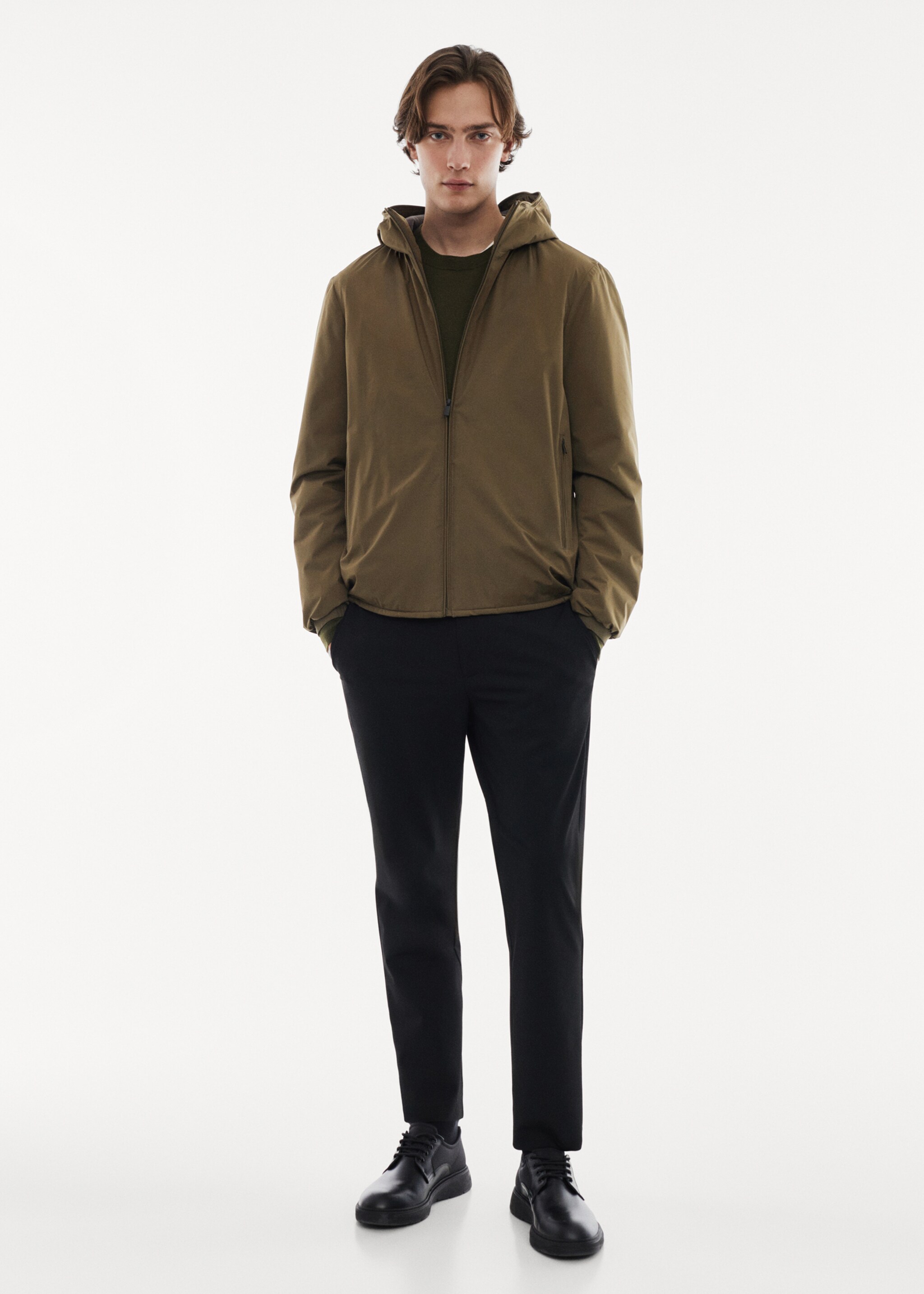 Water-repellent hooded quilted jacket - General plane, Khaki. Ref: 67010628-00.