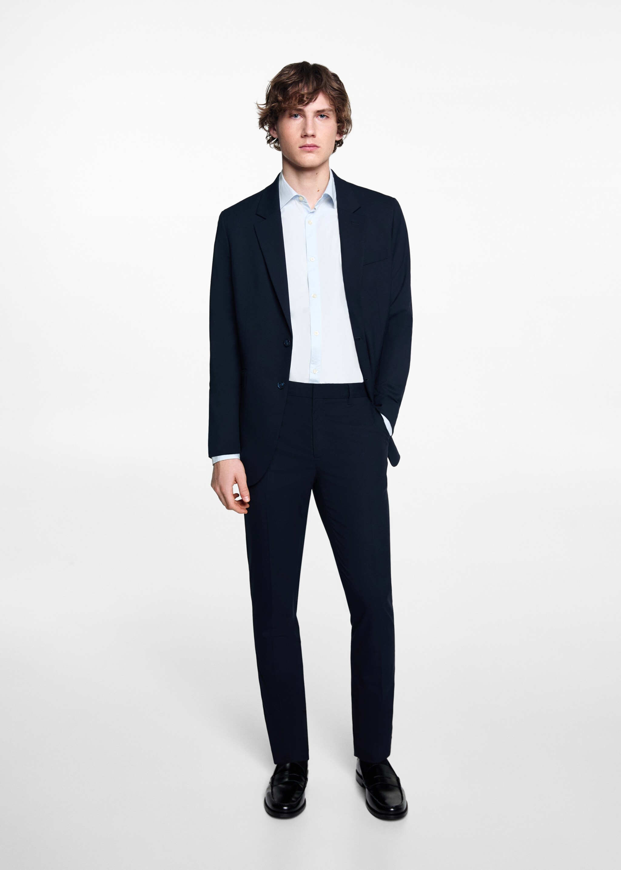 Pantalón traje slim fit - Plano general, Azul marino oscuro. Ref: 67010659-00.