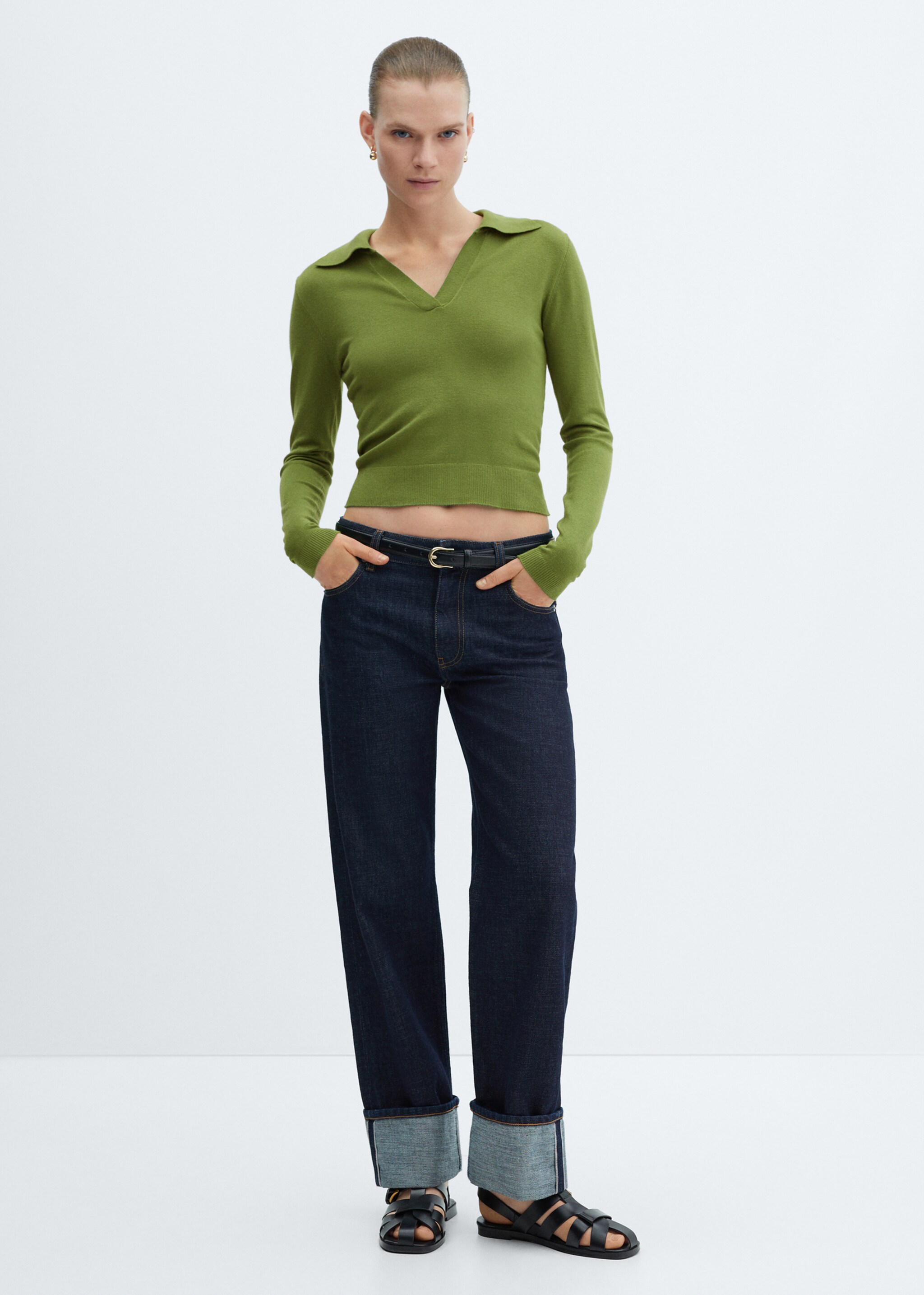 Knitted polo-neck sweater - General plane, Green. Ref: 67013268-00.