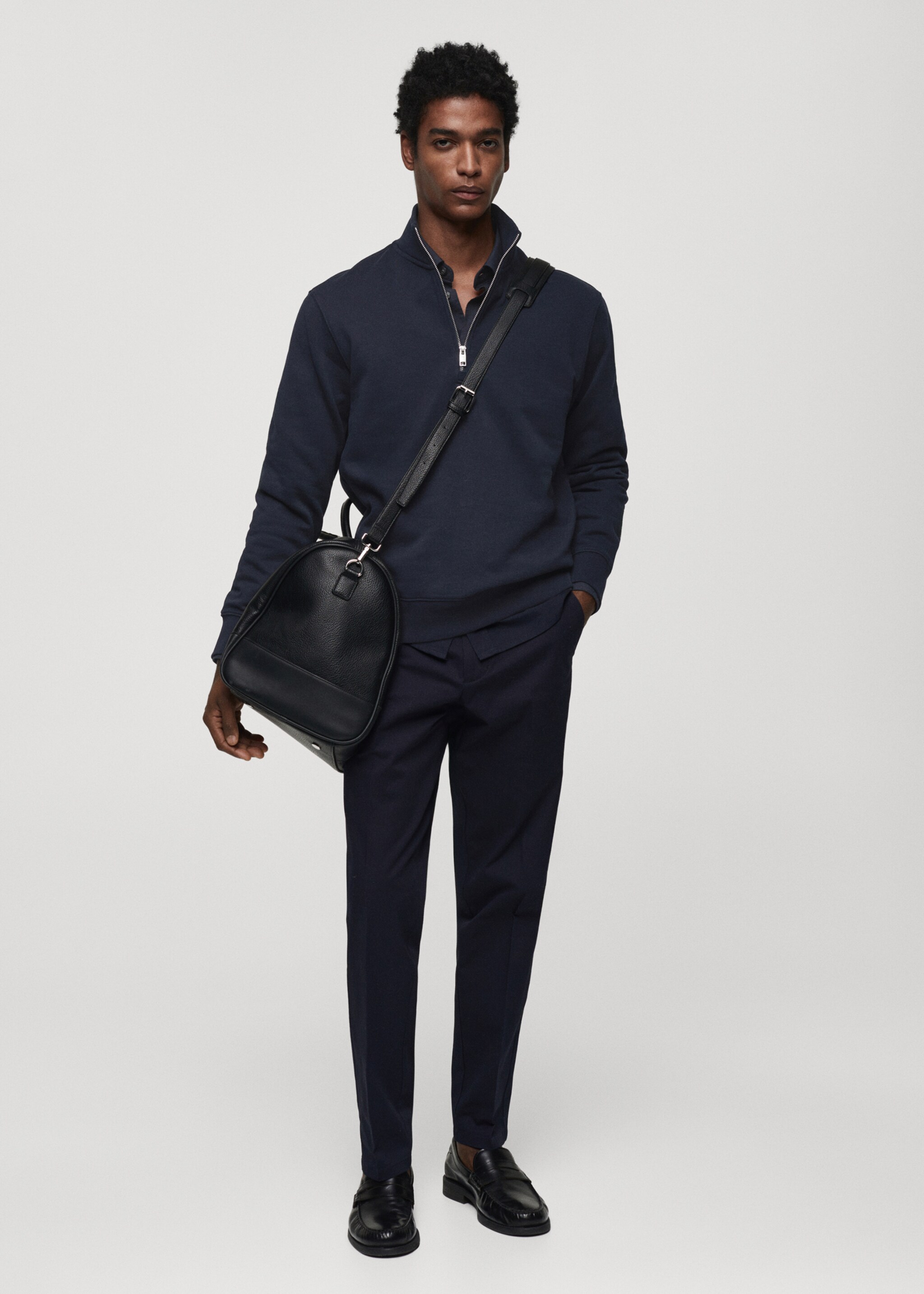 Sweat-shirt coton zip - Plan général, Bleu marine foncé. Ref: 67014462-00.