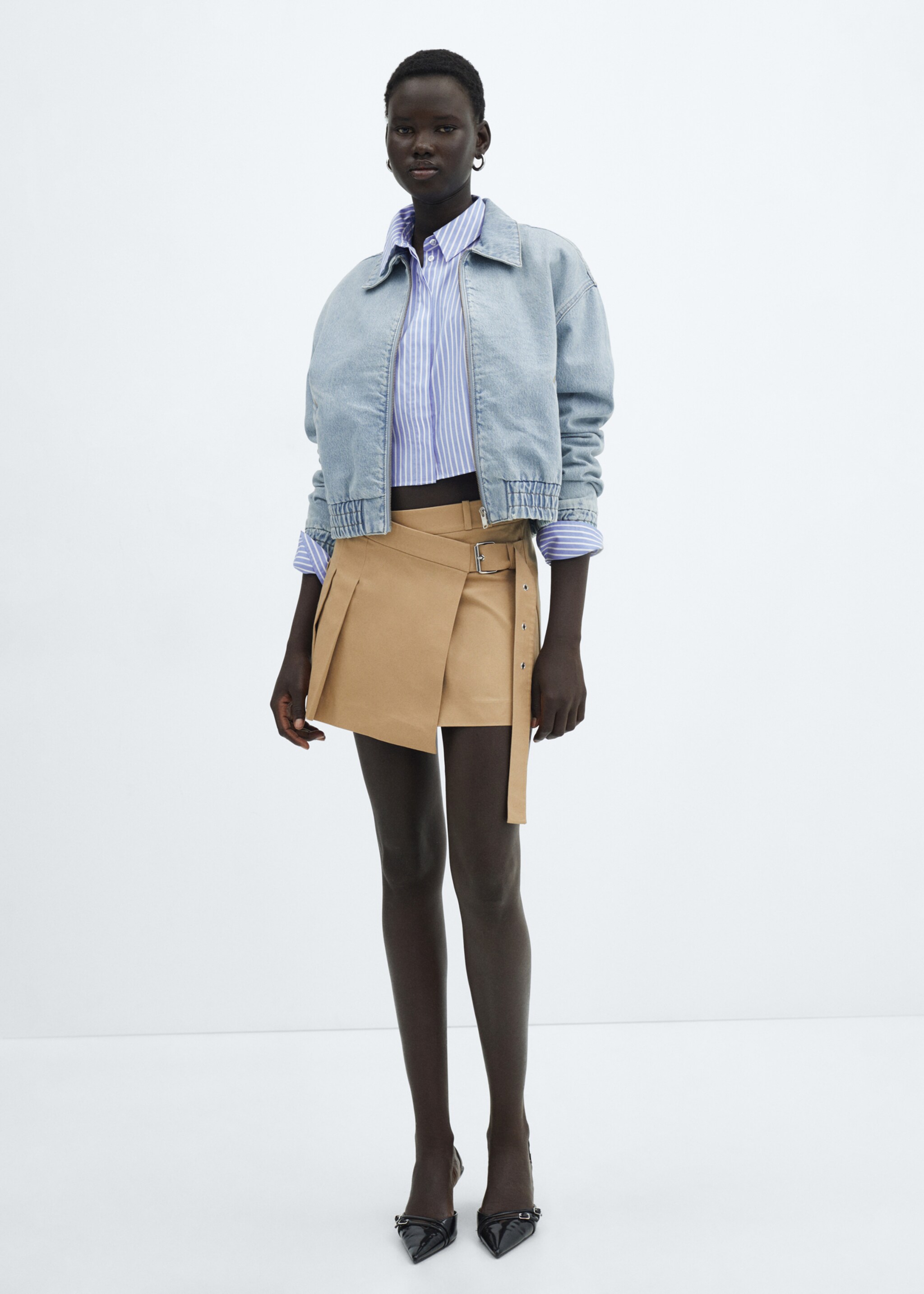 Striped cropped shirt - General plane, Sky Blue. Ref: 67015737-00.