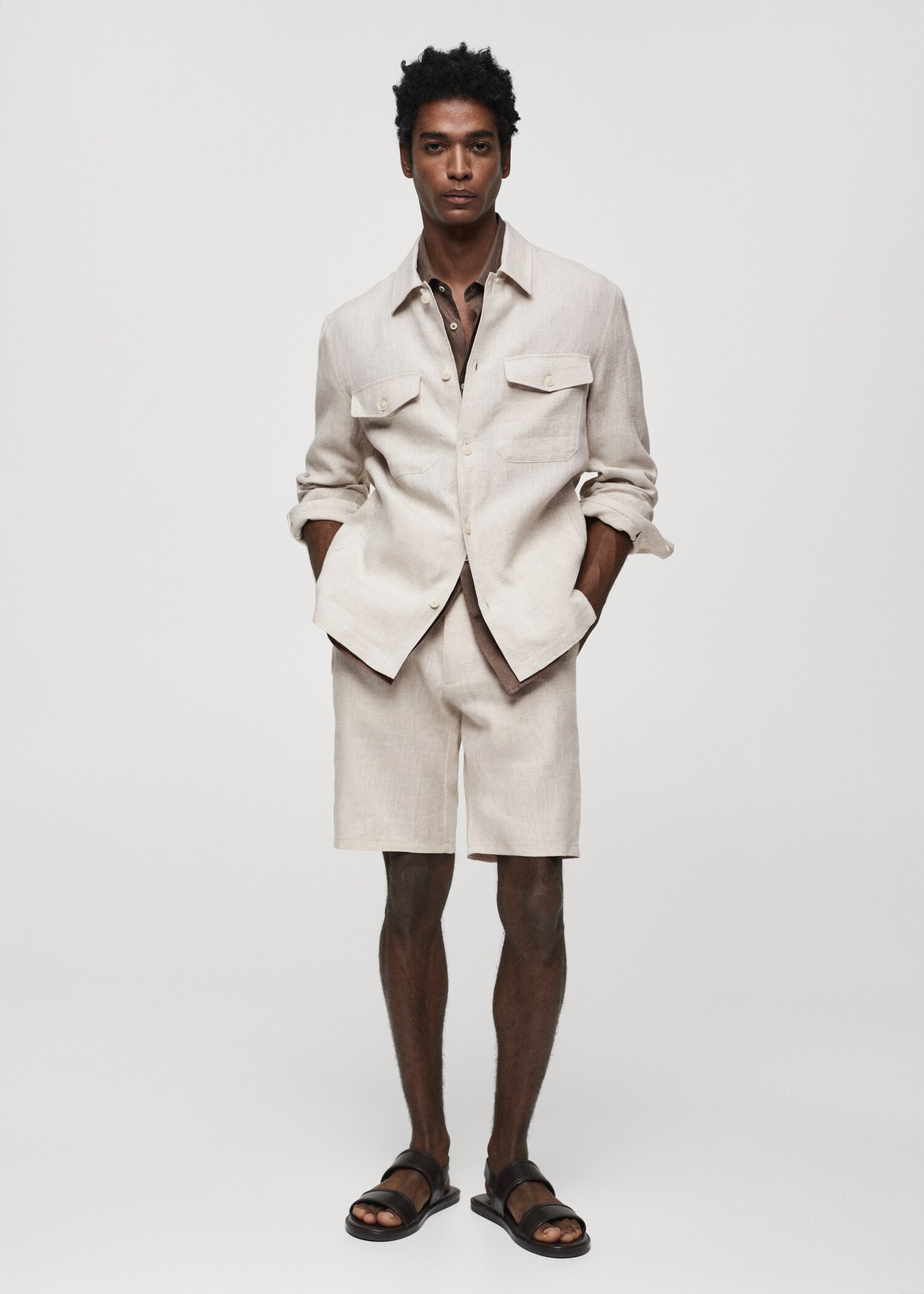 100% linen overshirt with pockets - General plane