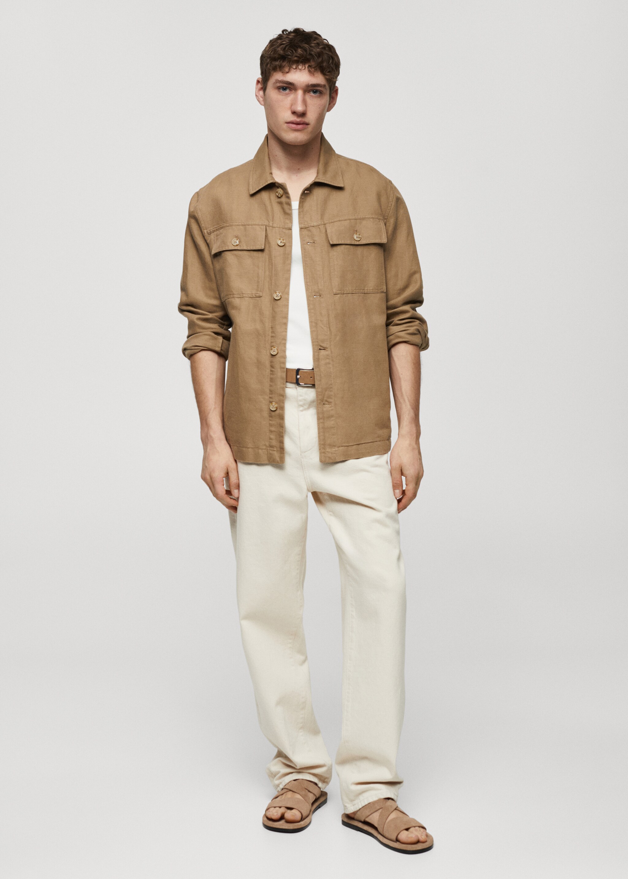 Linen cotton overshirt with pockets - General plane