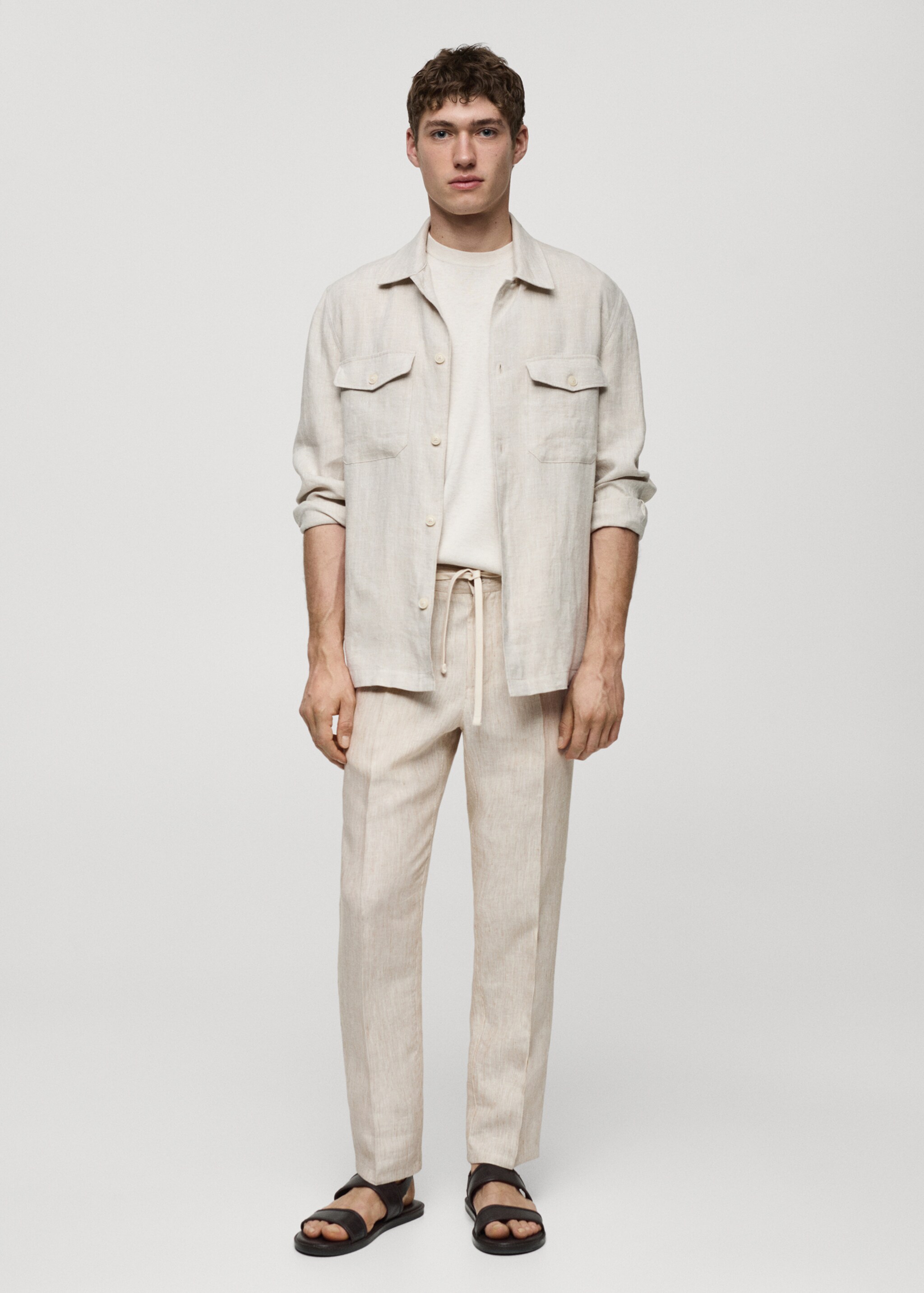 Pantalon 100 % lin slim-fit rayures - Plan général