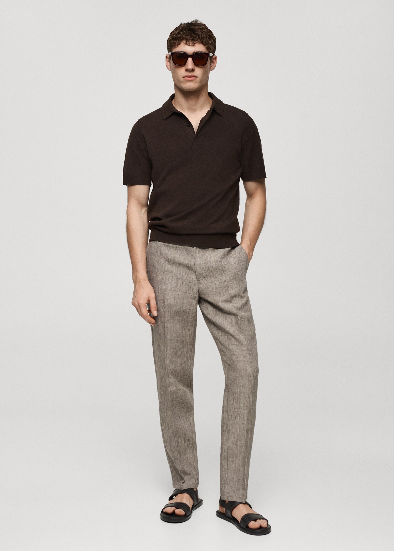 100% linen Prince of Wales check trousers - General plane